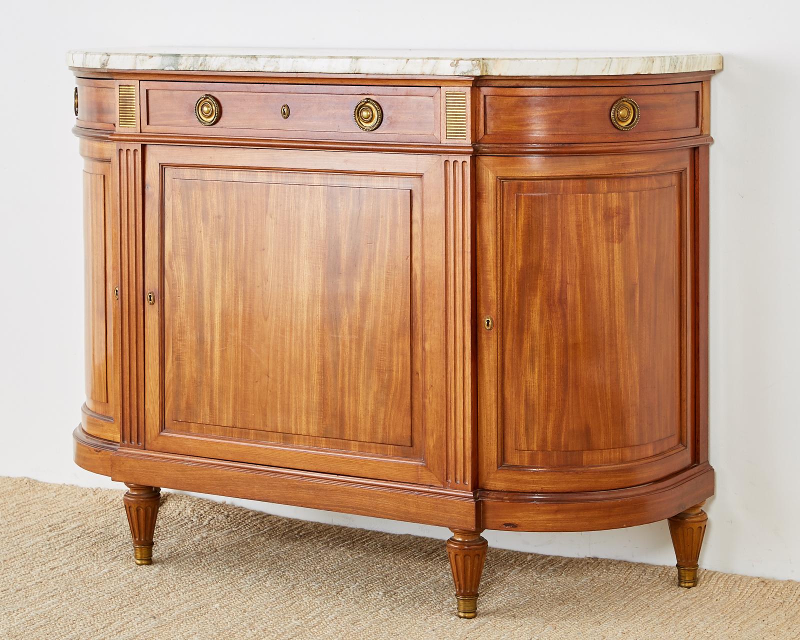 French Louis XVI Style Mahogany Marble-Top Sideboard Server 1