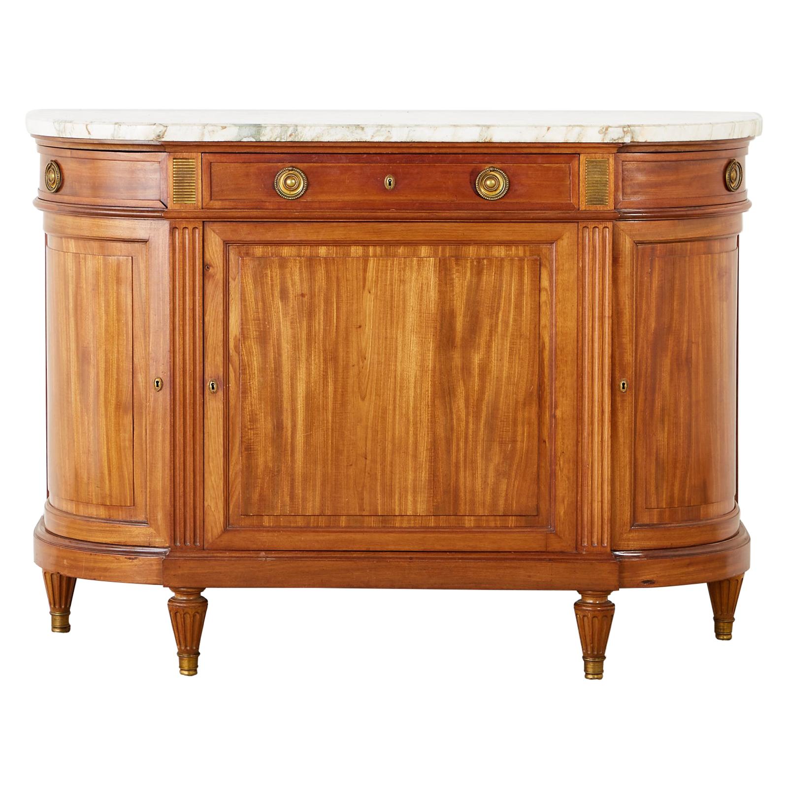French Louis XVI Style Mahogany Marble-Top Sideboard Server