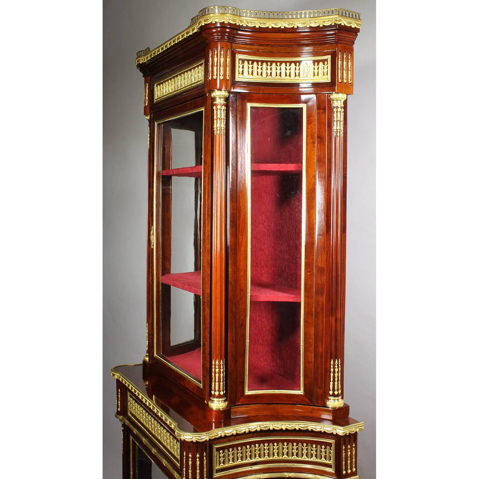 French Louis XVI Style Mahogany Ormolu Mounted Vitrine Attributed Millet For Sale 5