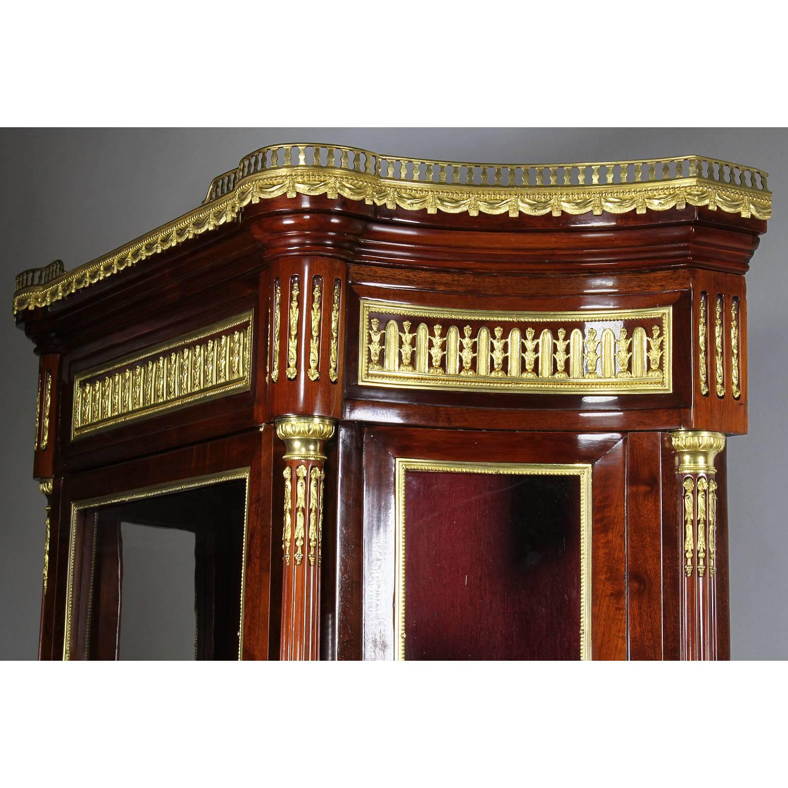 French Louis XVI Style Mahogany Ormolu Mounted Vitrine Attributed Millet For Sale 6