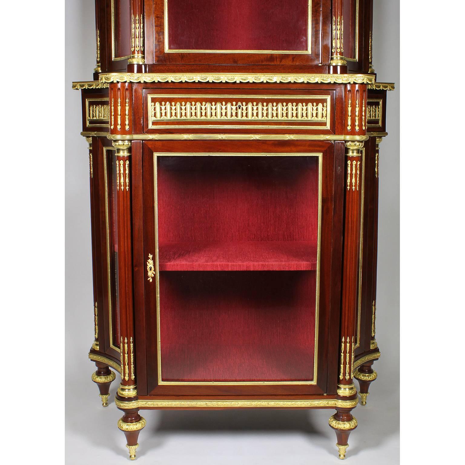 19th Century French Louis XVI Style Mahogany Ormolu Mounted Vitrine Attributed Millet For Sale