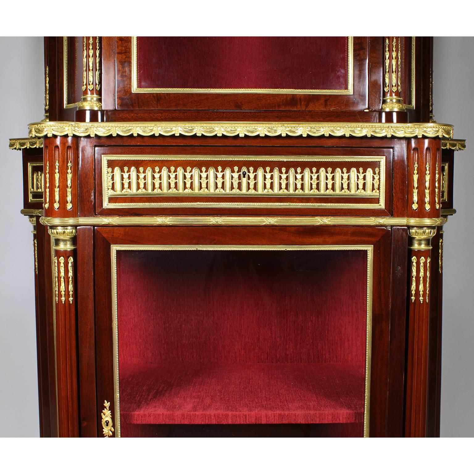 Glass French Louis XVI Style Mahogany Ormolu Mounted Vitrine Attributed Millet For Sale