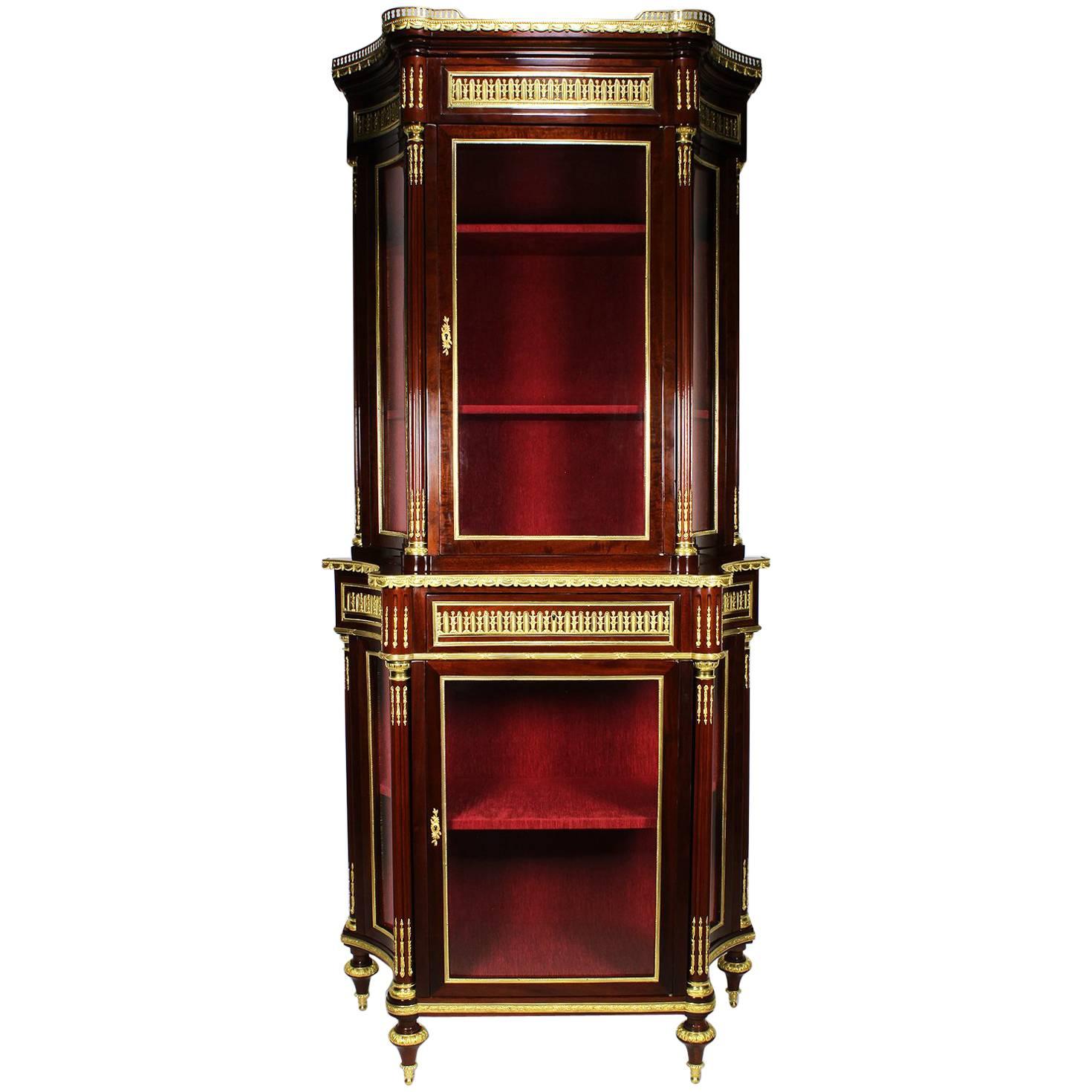French Louis XVI Style Mahogany Ormolu Mounted Vitrine Attributed Millet