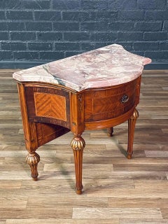 French Louis XVI Style Mahogany & Pink Marble-Top Night Stand