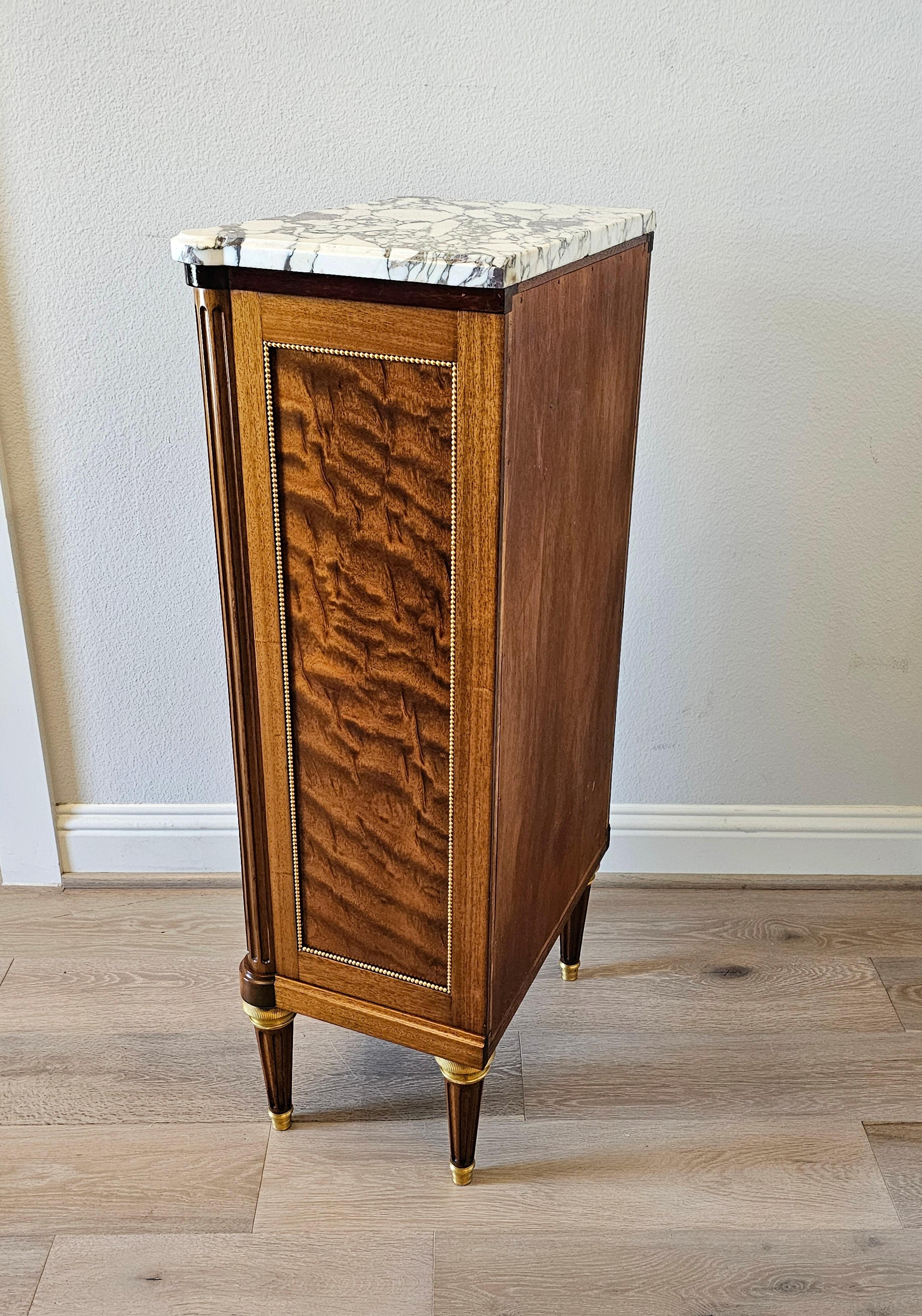 French Louis XVI Style Mahogany Pommele Sapele Open Bookcase Side Cabinet signed 5