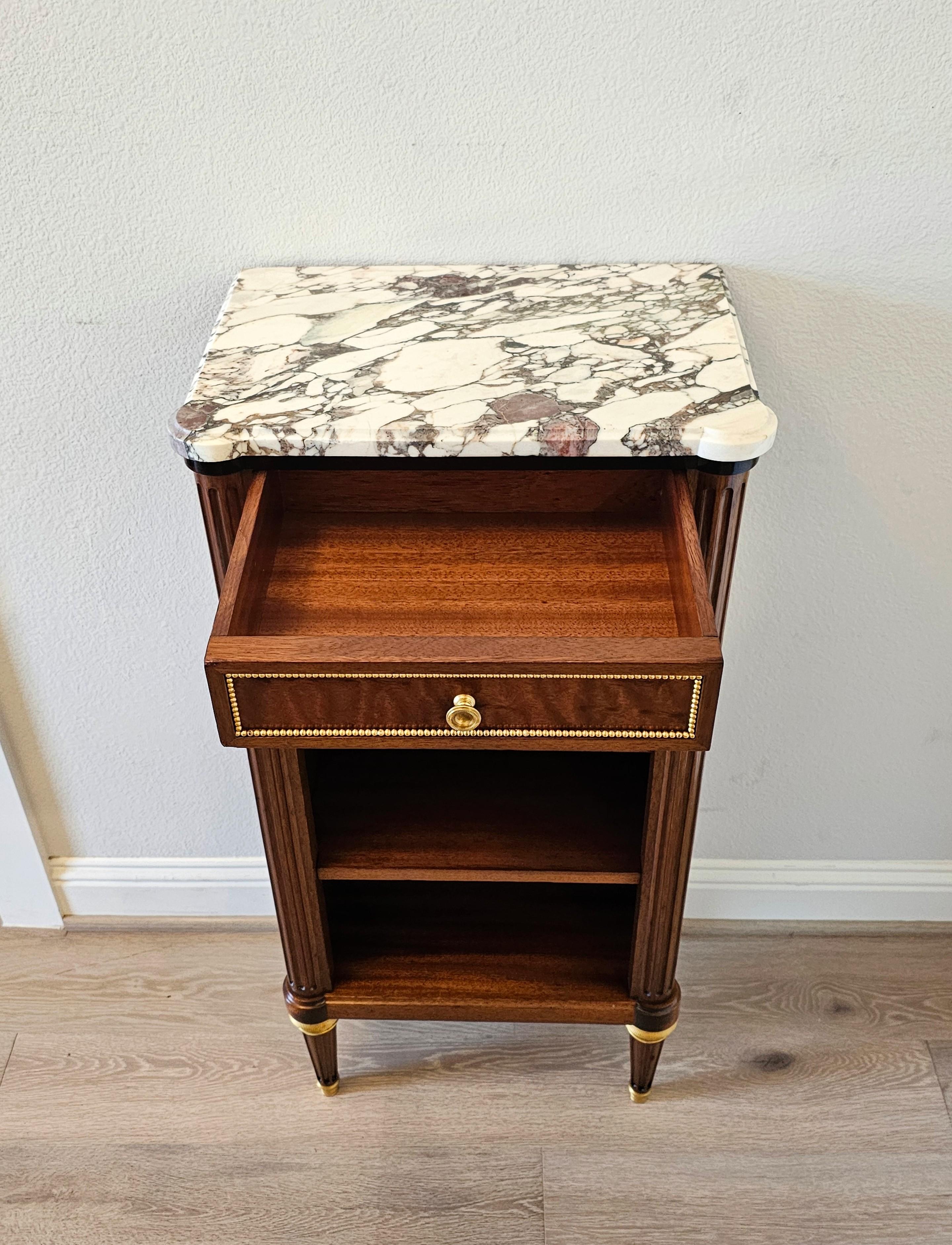 French Louis XVI Style Mahogany Pommele Sapele Open Bookcase Side Cabinet signed 6