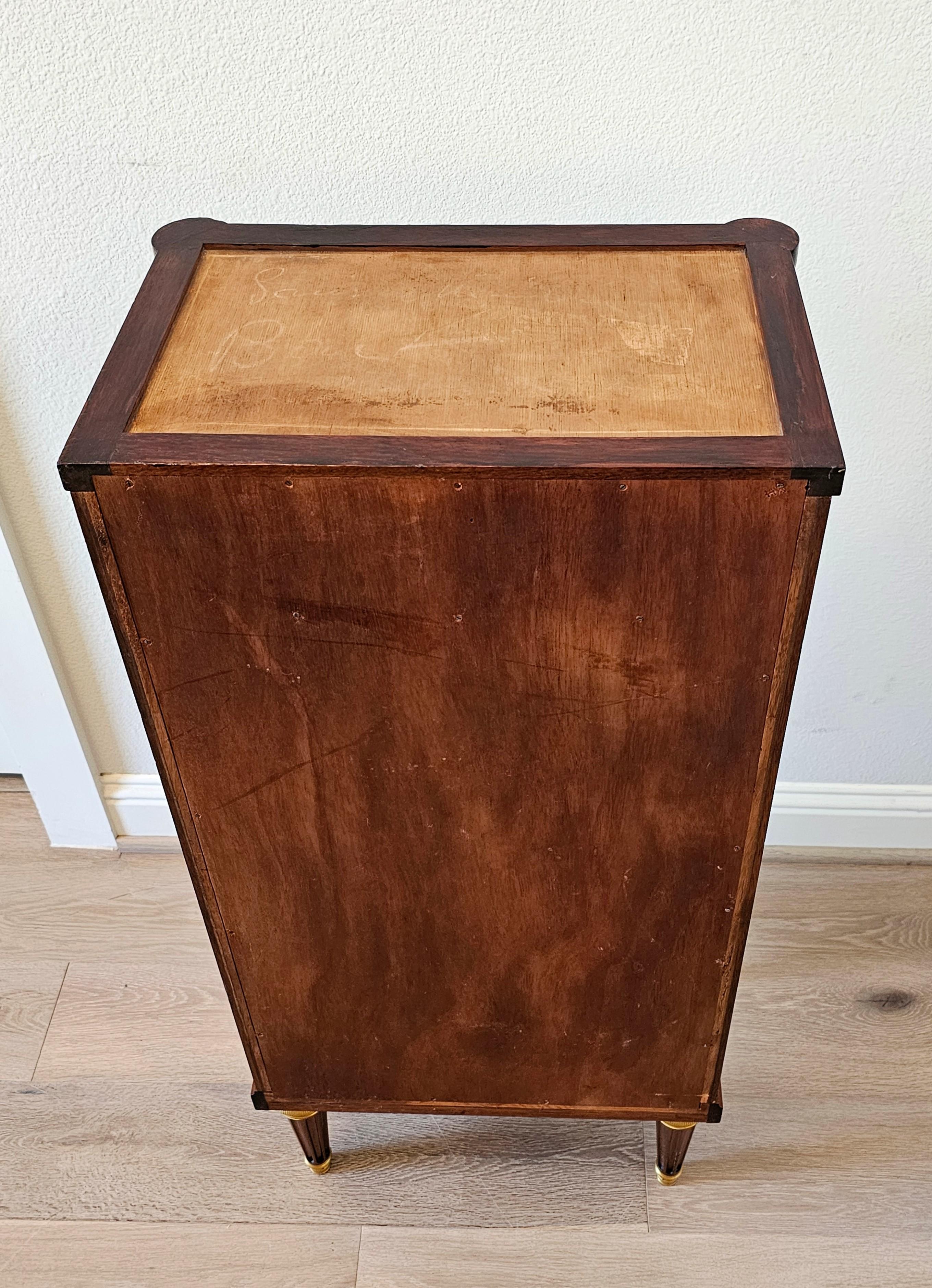 French Louis XVI Style Mahogany Pommele Sapele Open Bookcase Side Cabinet signed 8