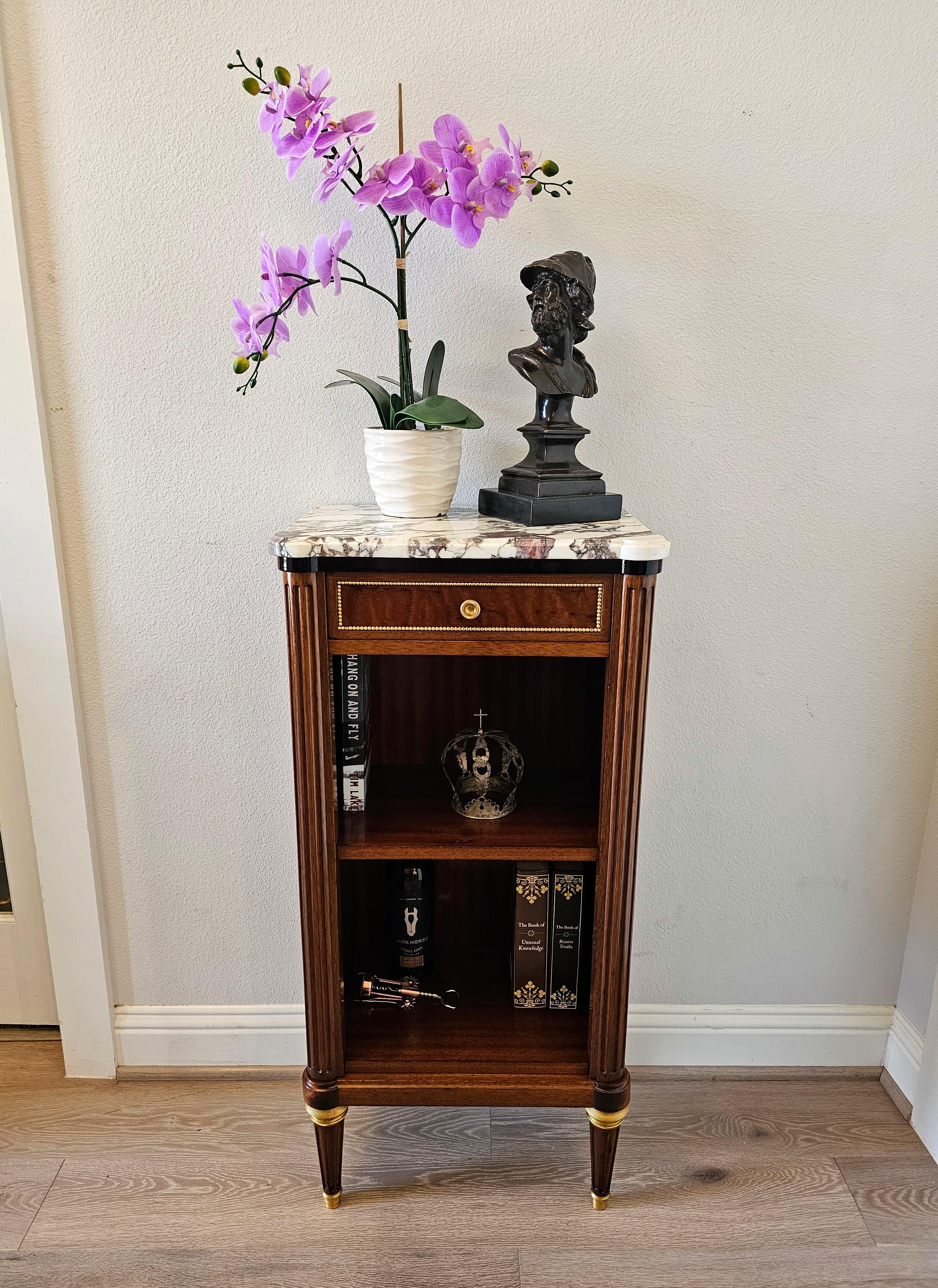 French Louis XVI Style Mahogany Pommele Sapele Open Bookcase Side Cabinet signed 13