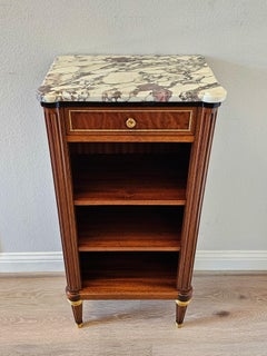 French Louis XVI Style Mahogany Pommele Sapele Open Bookcase Side Cabinet signed