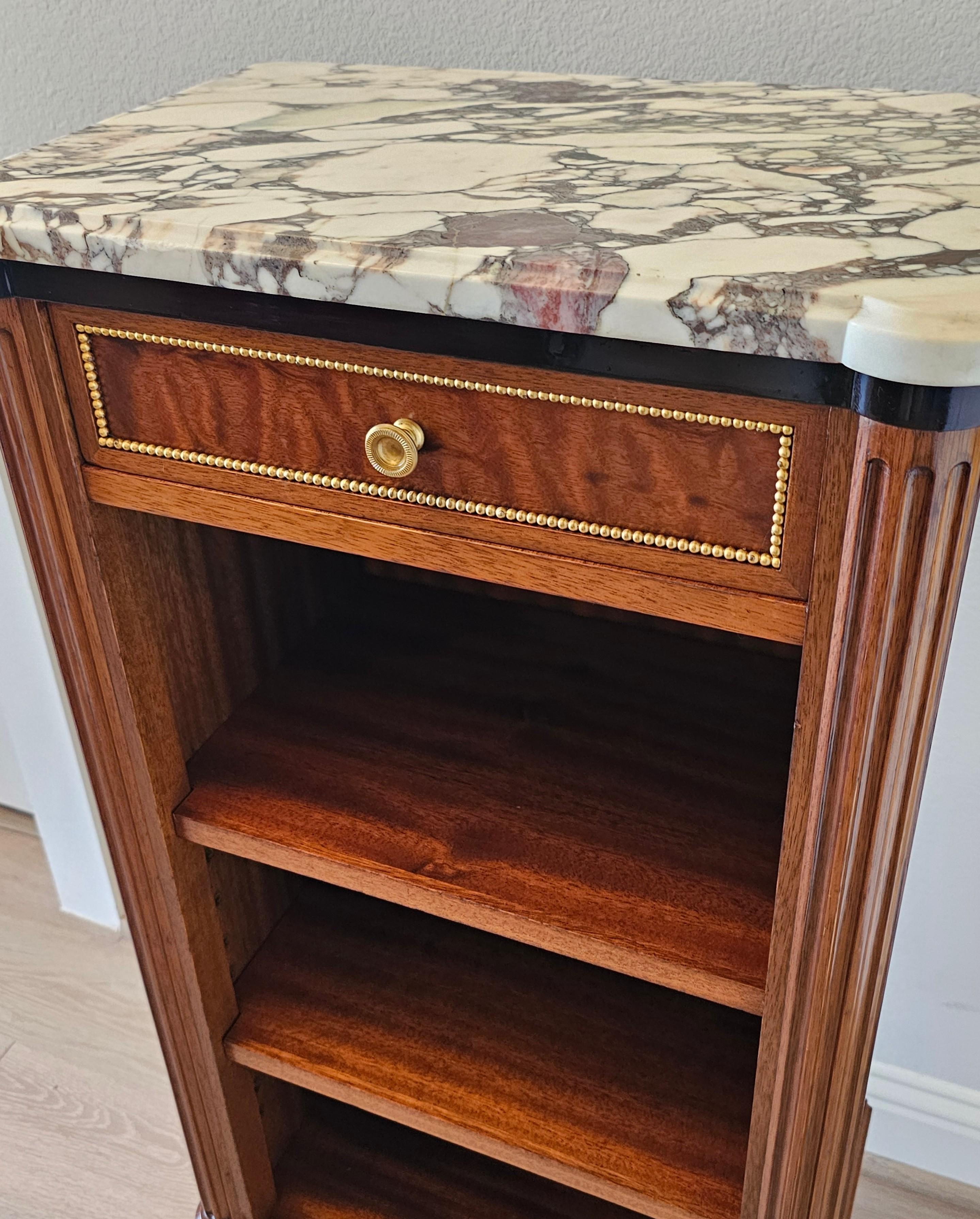 Brass French Louis XVI Style Mahogany Pommele Sapele Open Bookcase Side Cabinet signed