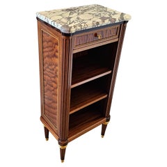 French Louis XVI Style Mahogany Pommele Sapele Open Bookcase Side Cabinet signed