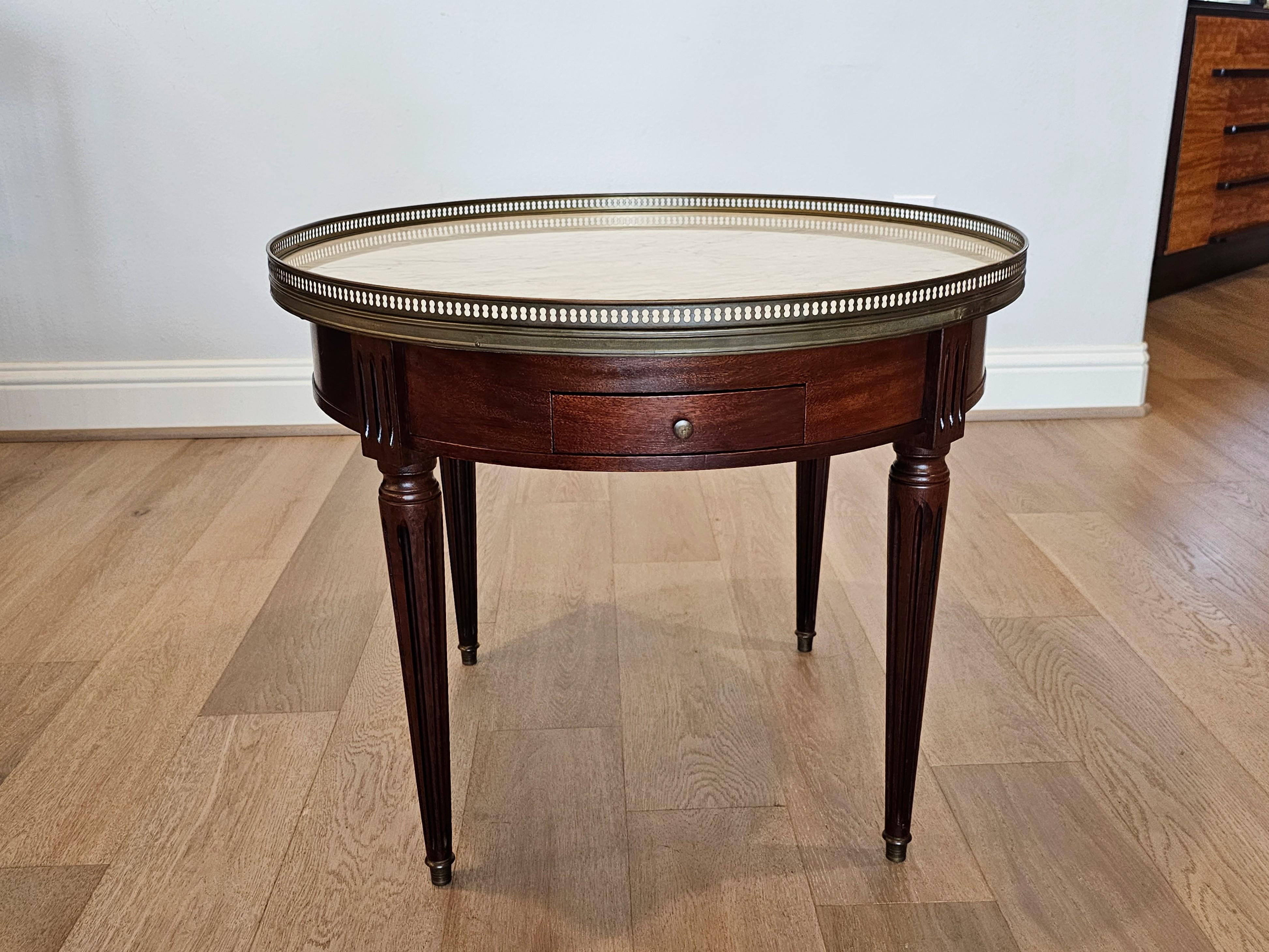 French Louis XVI Style Mahogany Round Marble Bouillotte Game Table 10