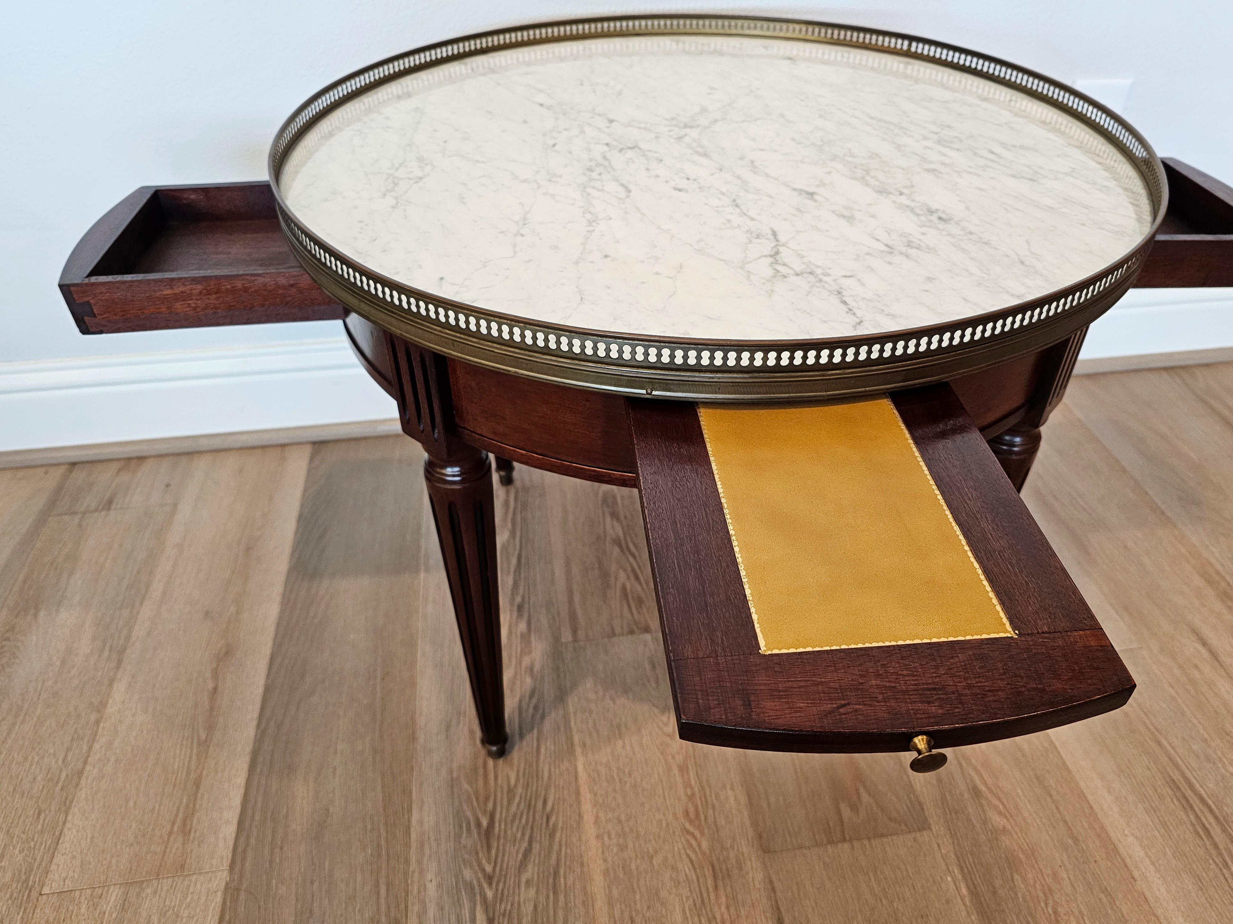 20th Century French Louis XVI Style Mahogany Round Marble Bouillotte Game Table