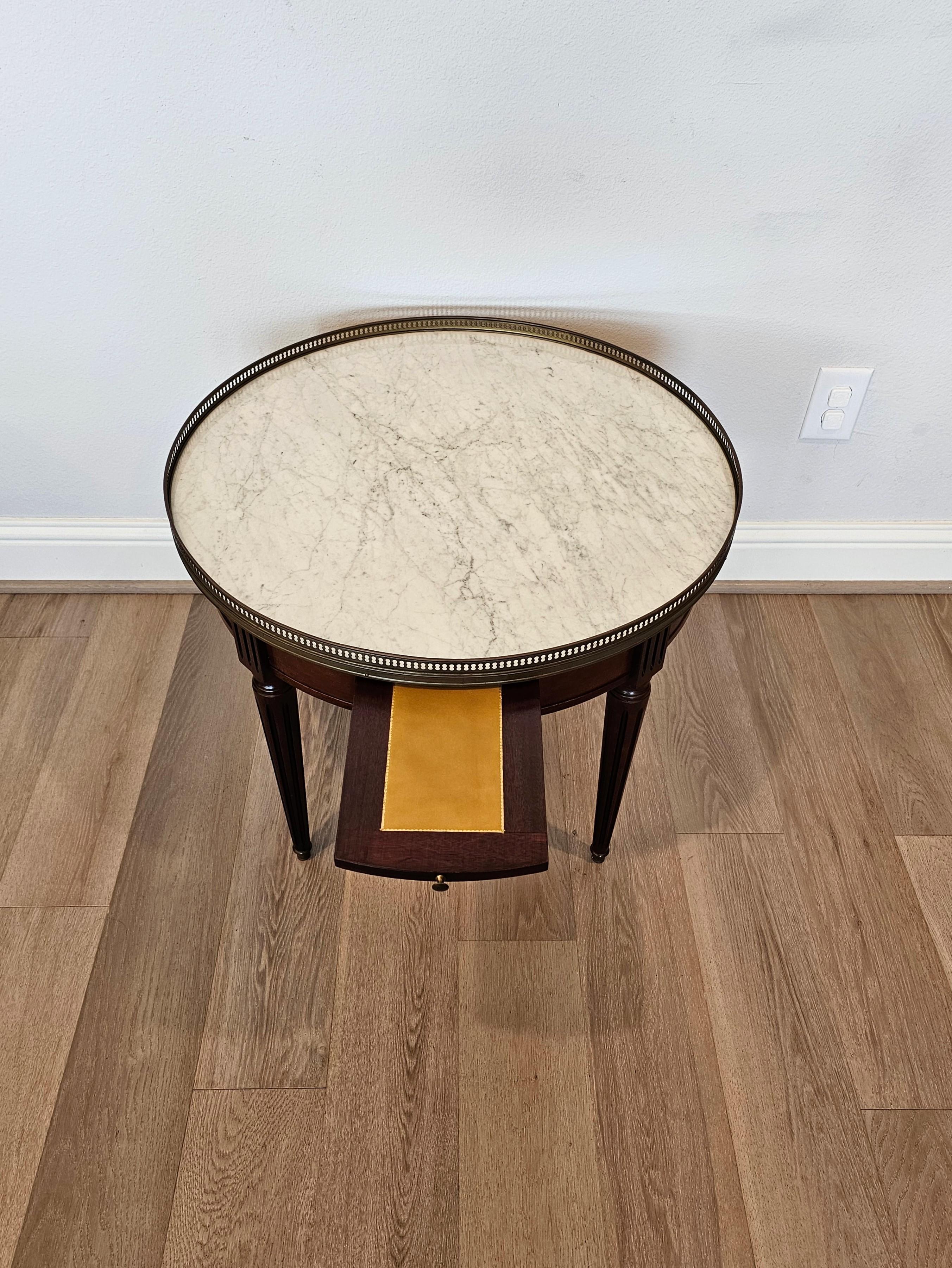 French Louis XVI Style Mahogany Round Marble Bouillotte Game Table 1