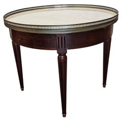 French Louis XVI Style Mahogany Round Marble Bouillotte Game Table