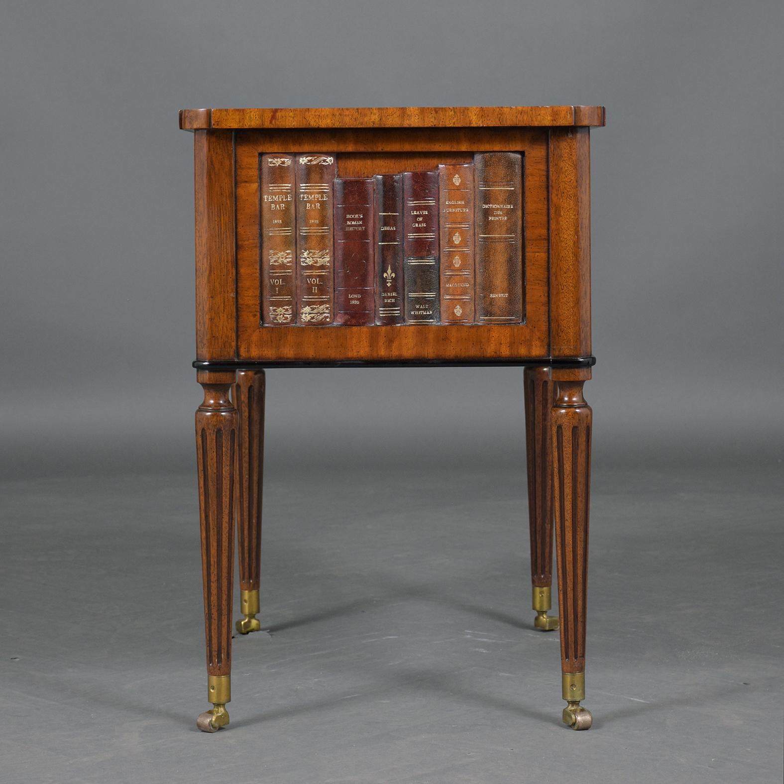 Restored English Mahogany Commode with Embossed Leather Top & Faux Book Design 3
