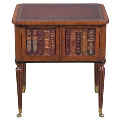 Restored English Mahogany Commode with Embossed Leather Top & Faux Book Design