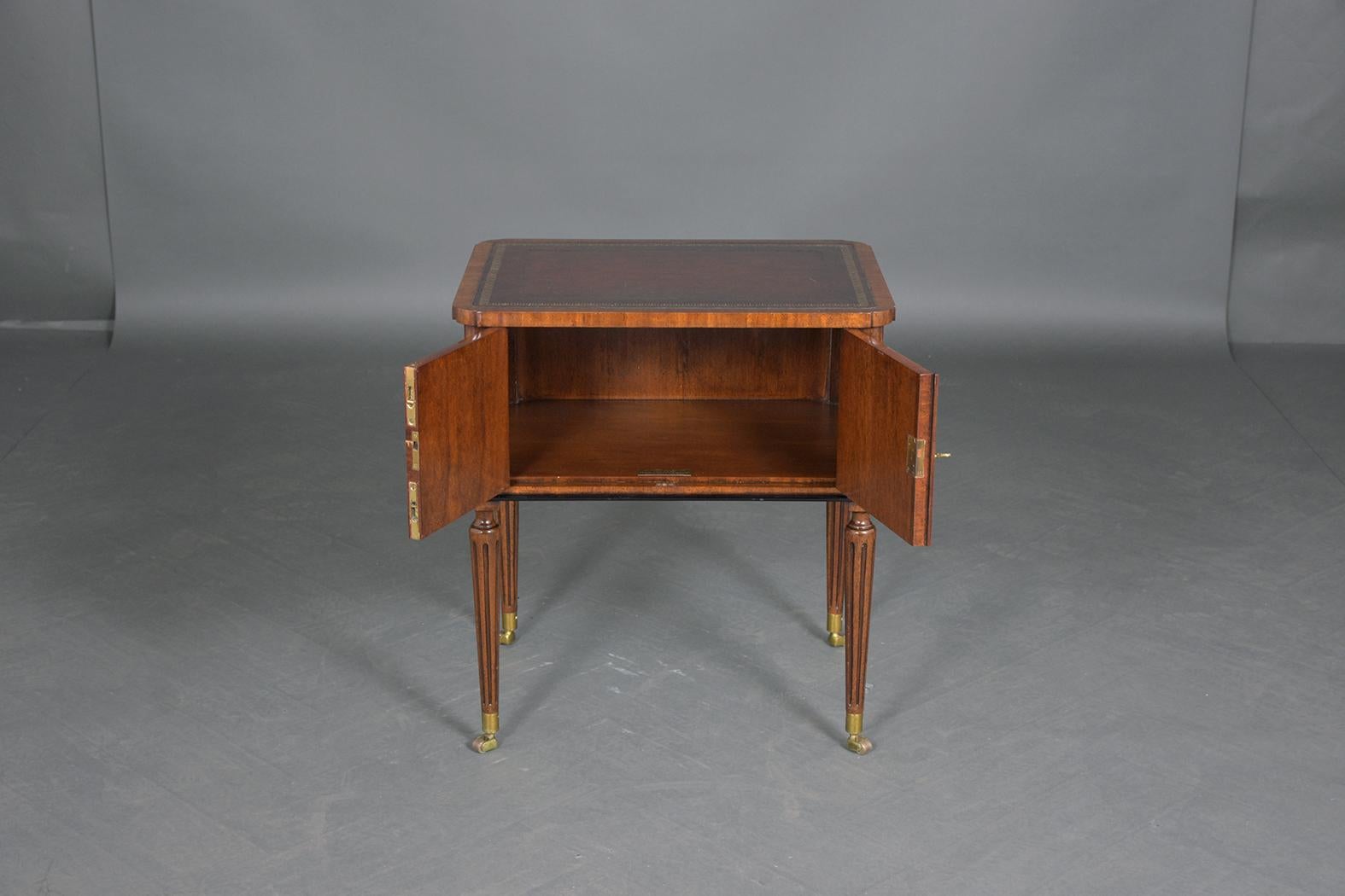 Restored English Mahogany Commode with Embossed Leather Top & Faux Book Design 4