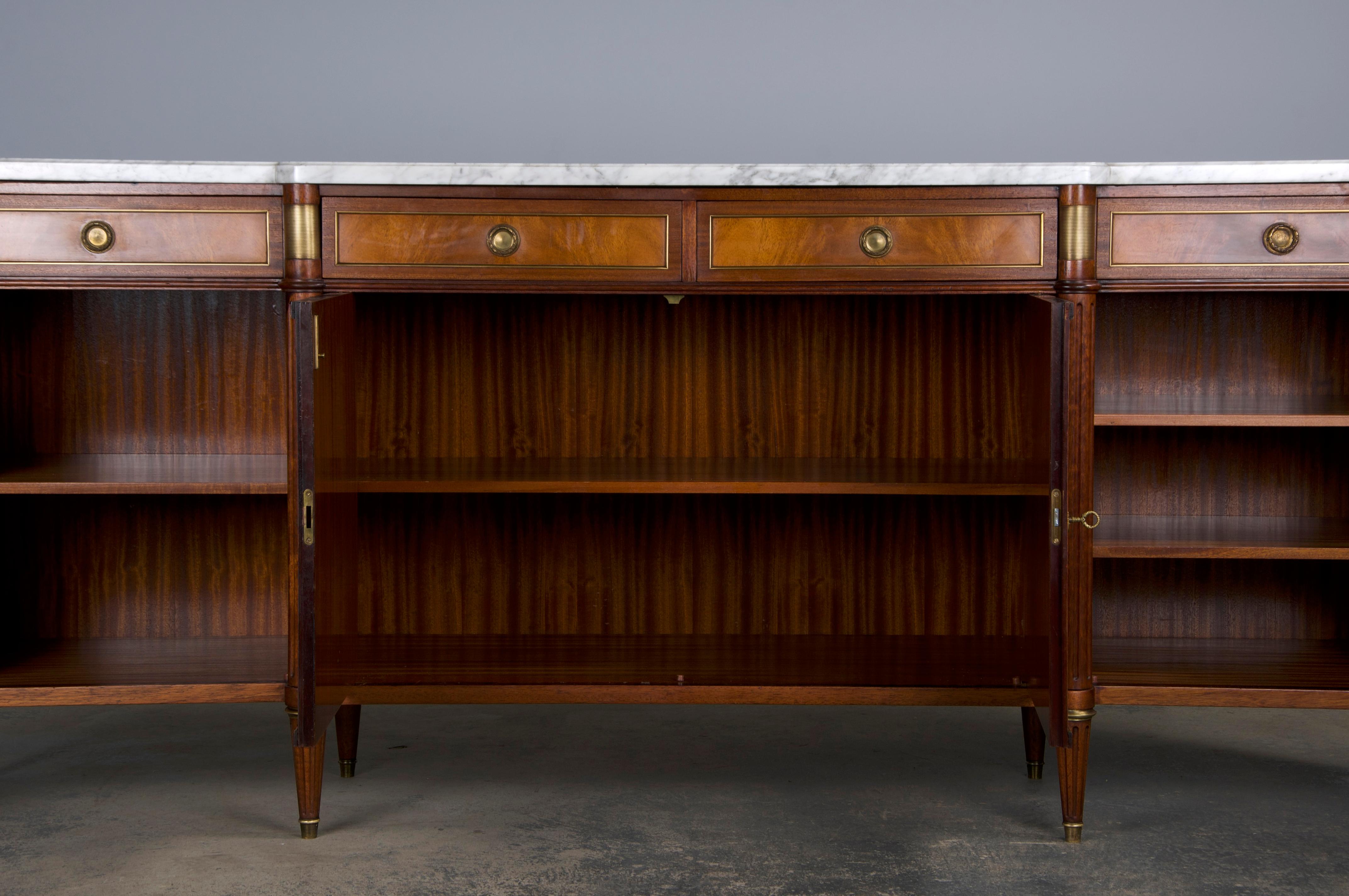 French Louis XVI Style Mahogany Sideboard Buffet W/ Carrara Marble 4