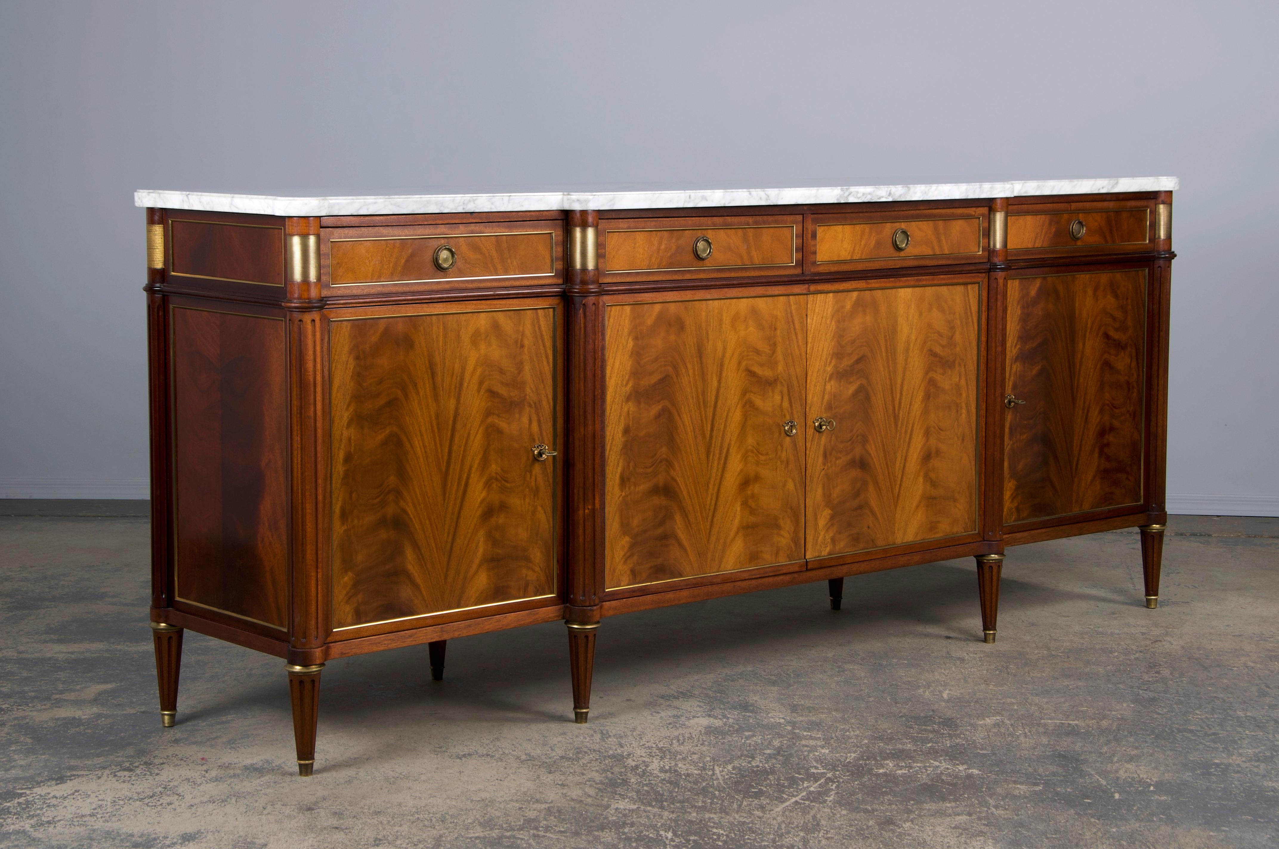 French Louis XVI Style Mahogany Sideboard Buffet W/ Carrara Marble 7