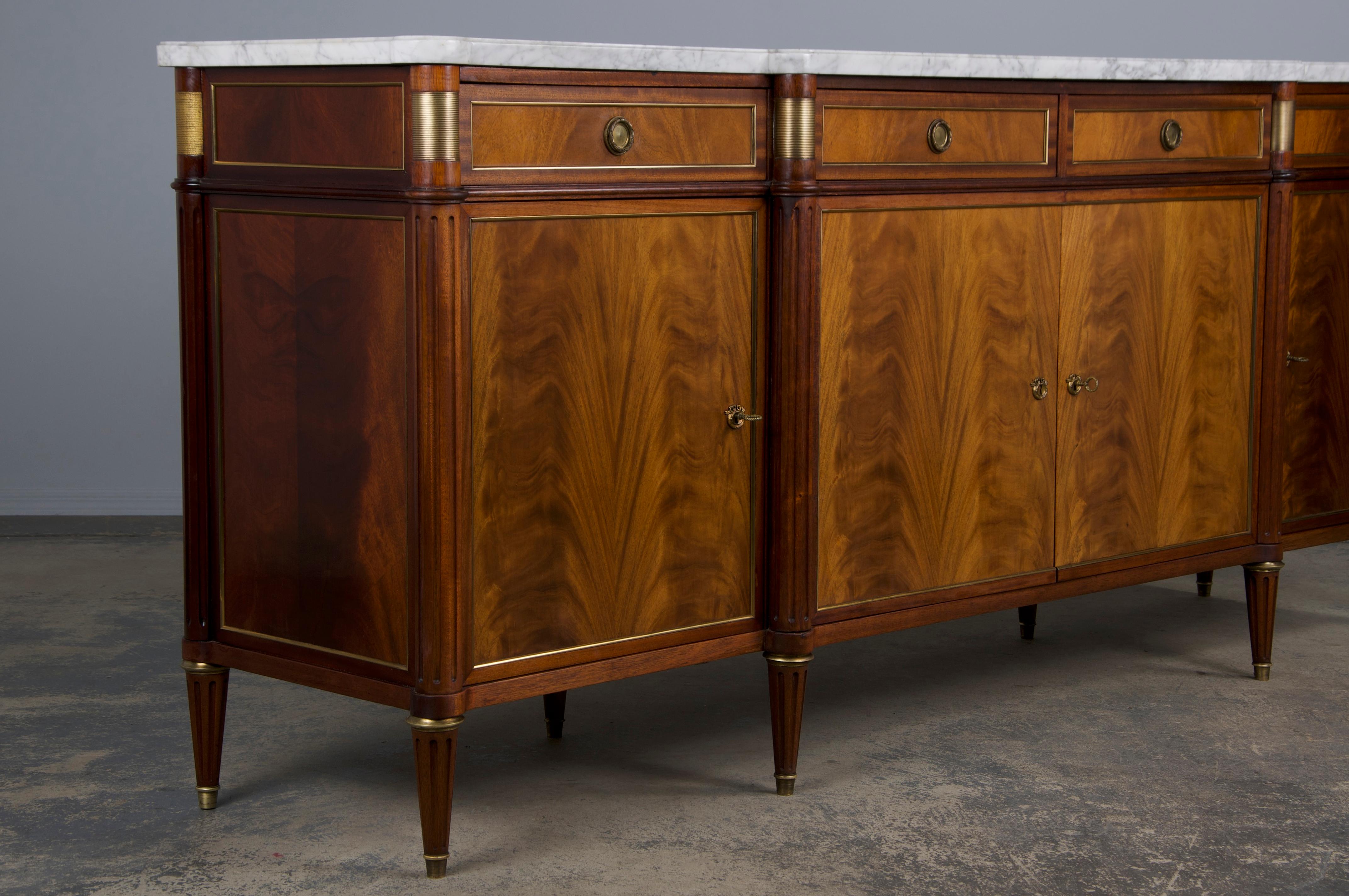 French Louis XVI Style Mahogany Sideboard Buffet W/ Carrara Marble 8
