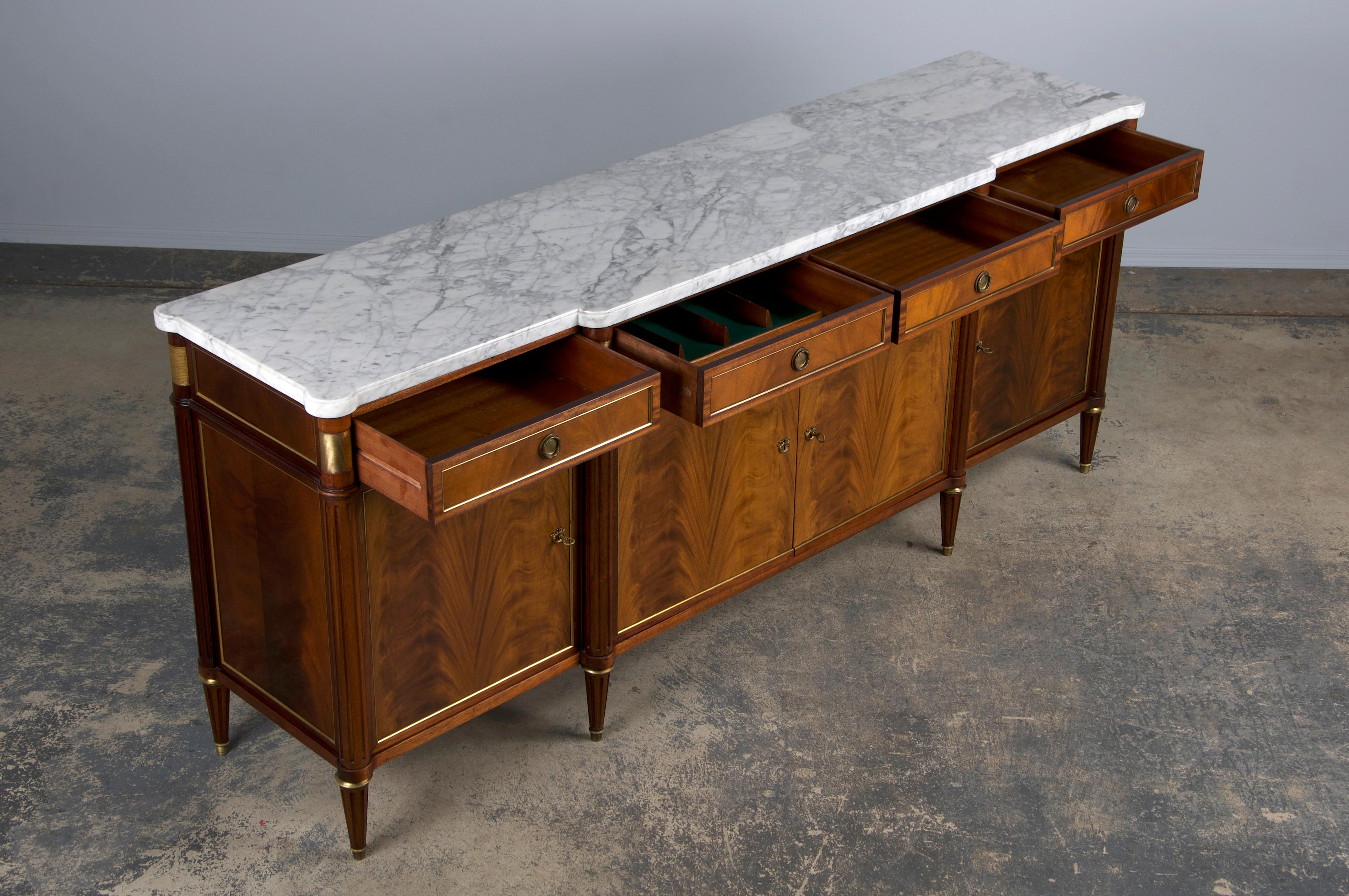 French Louis XVI Style Mahogany Sideboard Buffet W/ Carrara Marble 9