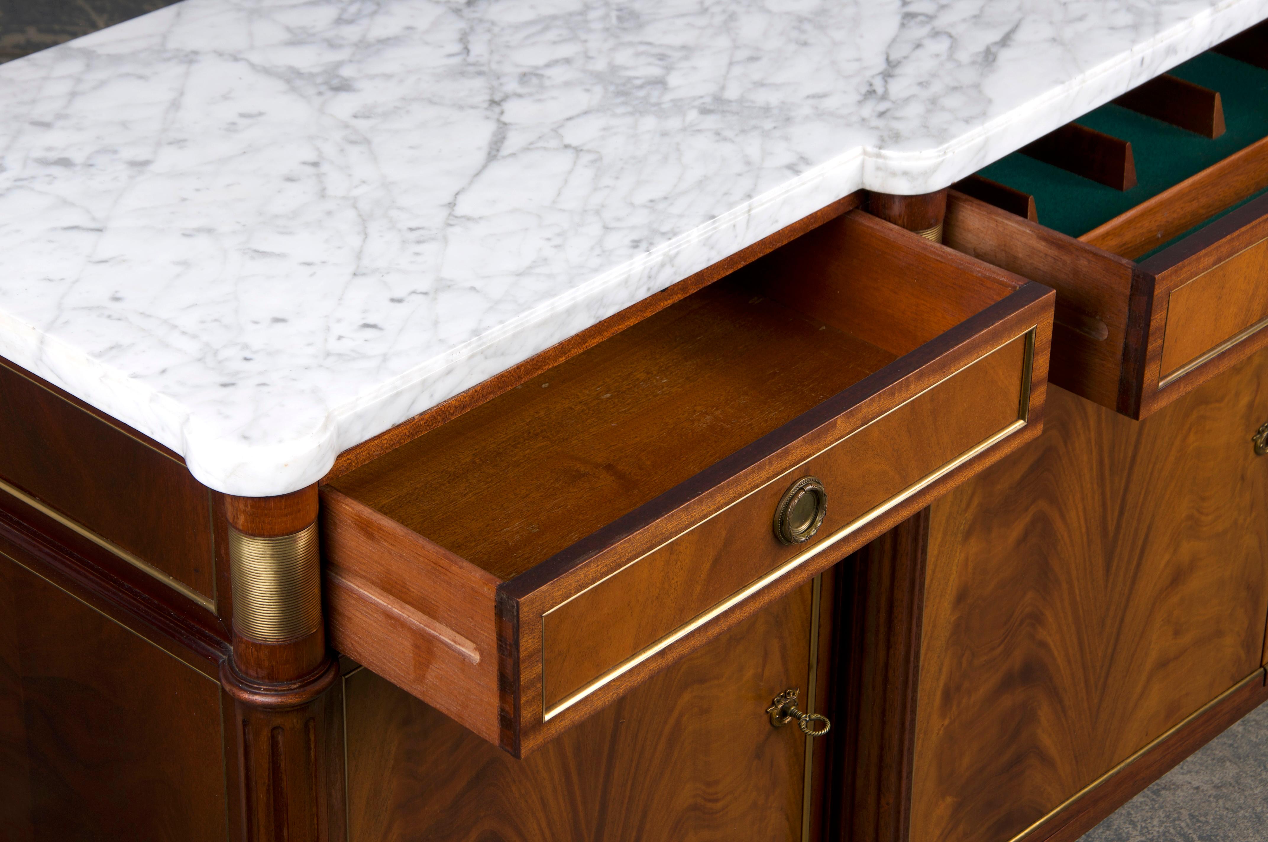 French Louis XVI Style Mahogany Sideboard Buffet W/ Carrara Marble 10