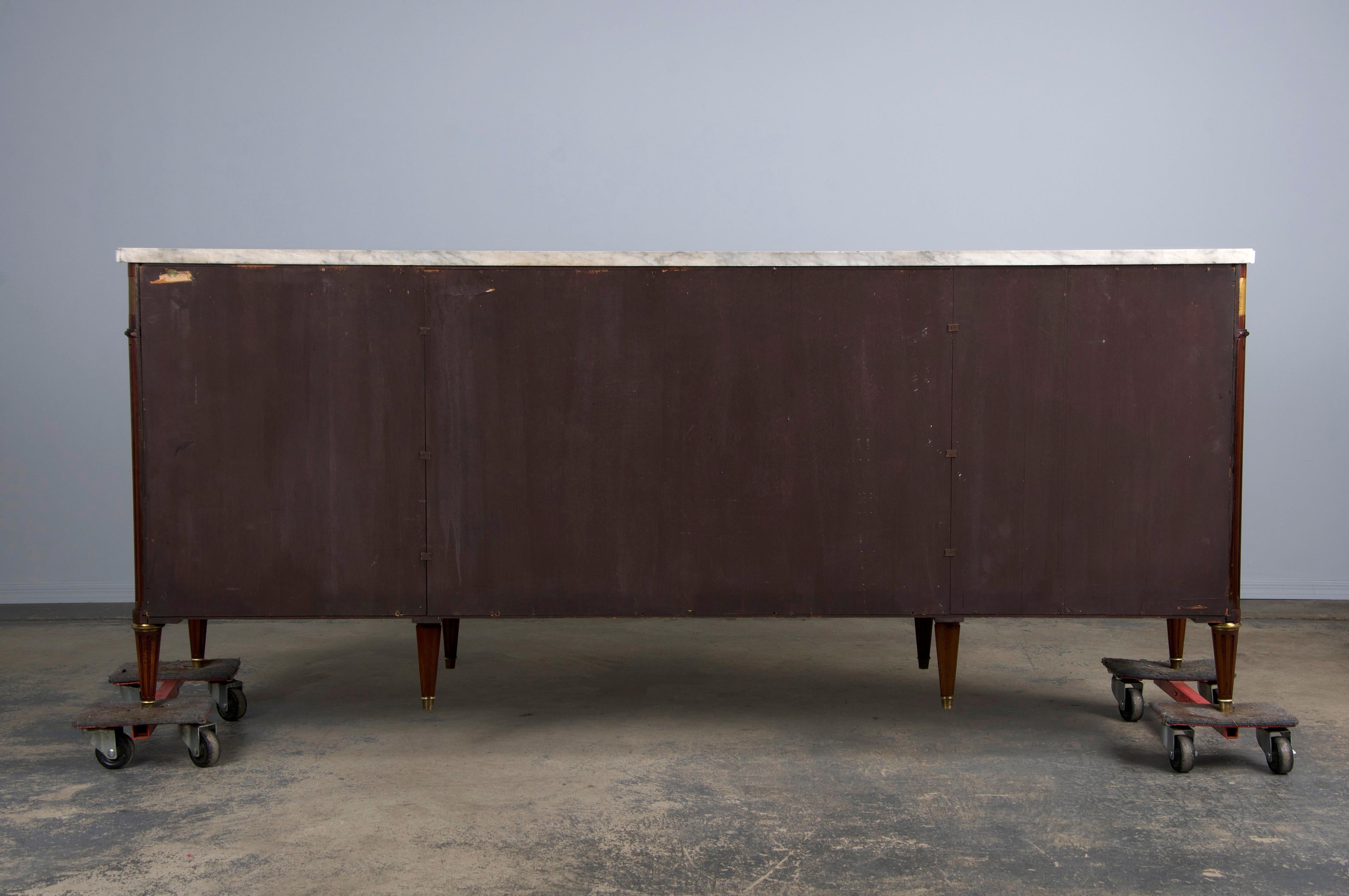 French Louis XVI Style Mahogany Sideboard Buffet W/ Carrara Marble 14