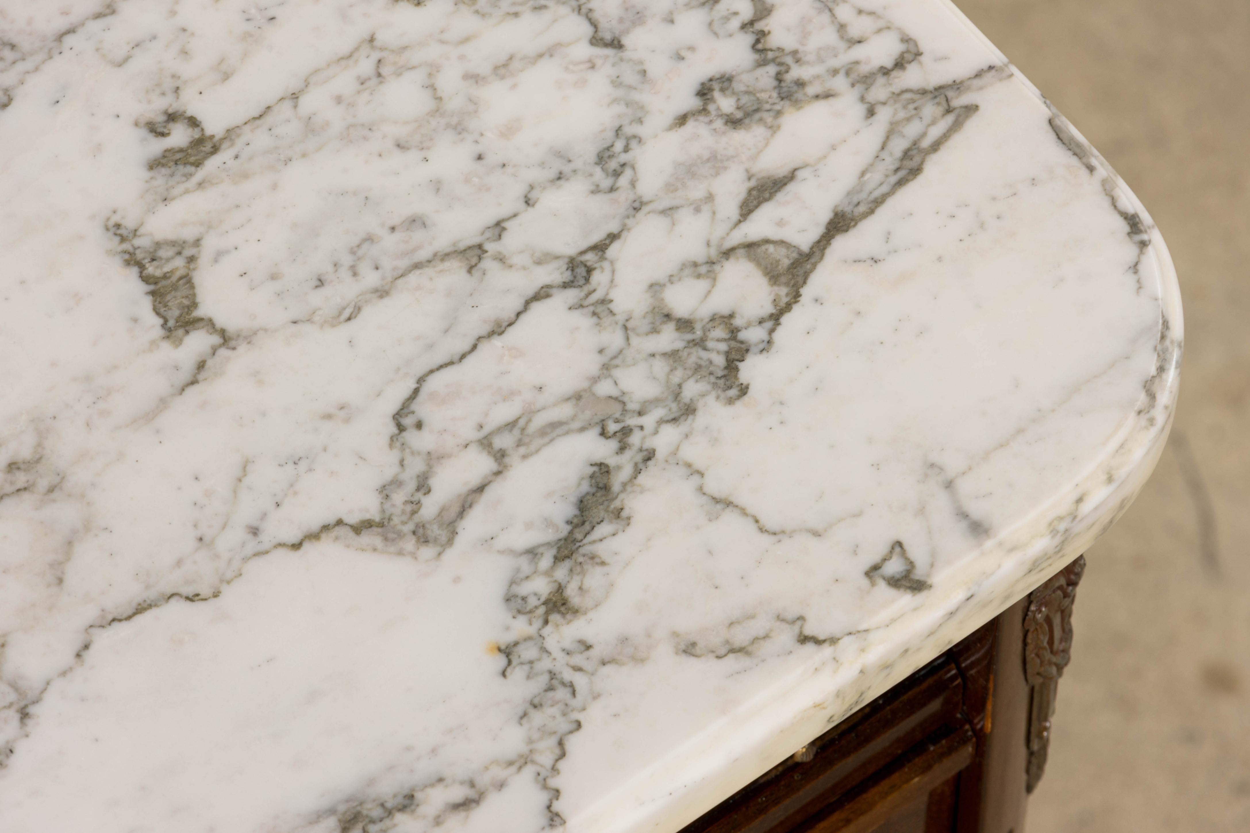 20th Century French Louis XVI Style Mahogany Sideboard Buffet W/ Carrara Marble For Sale