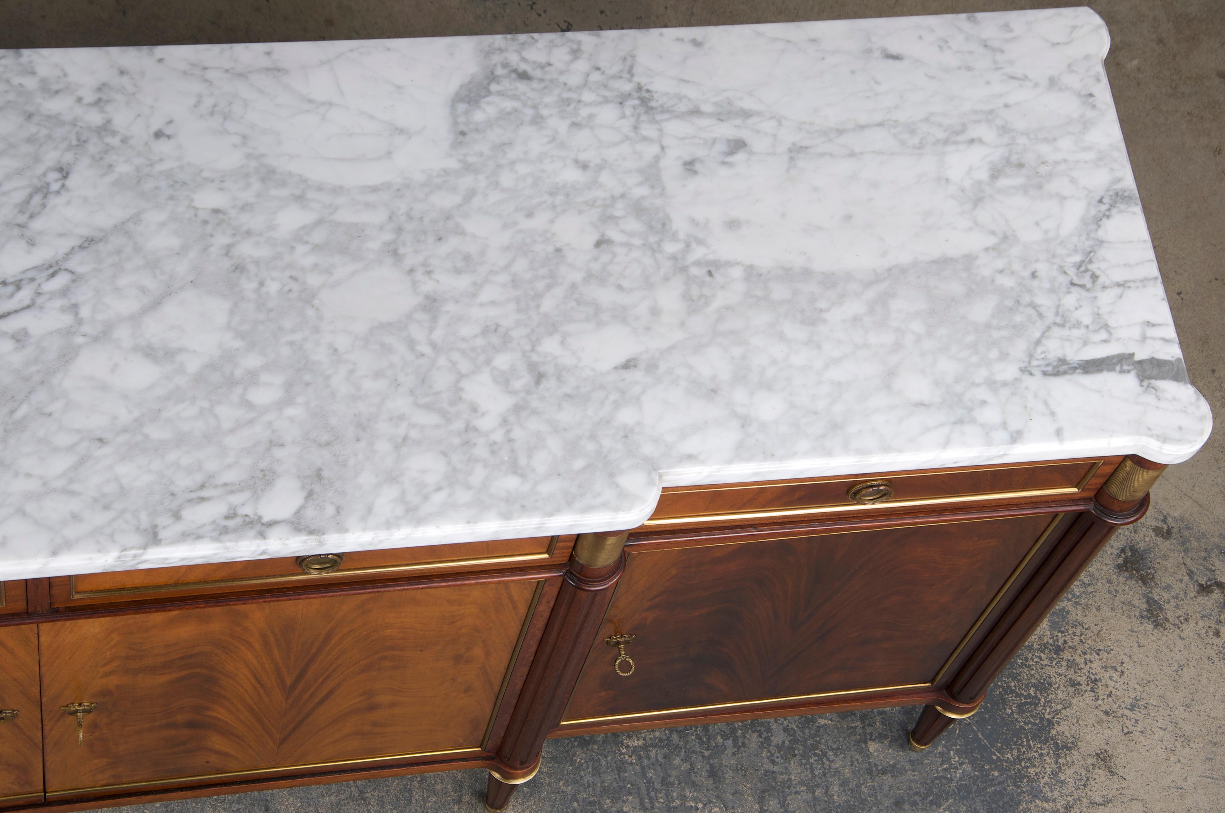 French Louis XVI Style Mahogany Sideboard Buffet W/ Carrara Marble 1