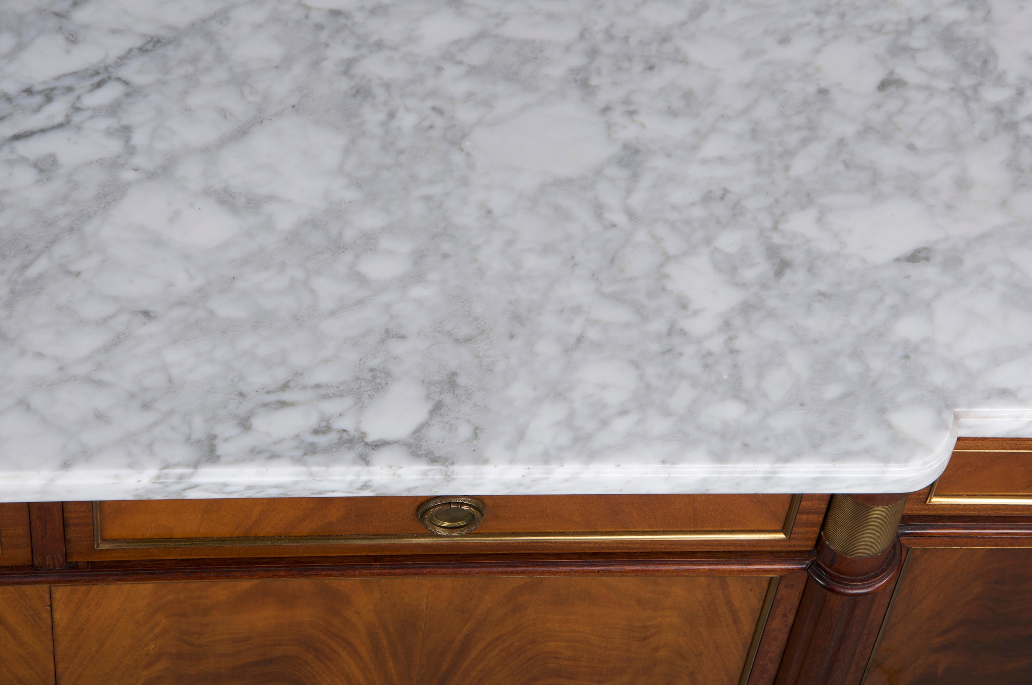 French Louis XVI Style Mahogany Sideboard Buffet W/ Carrara Marble 2