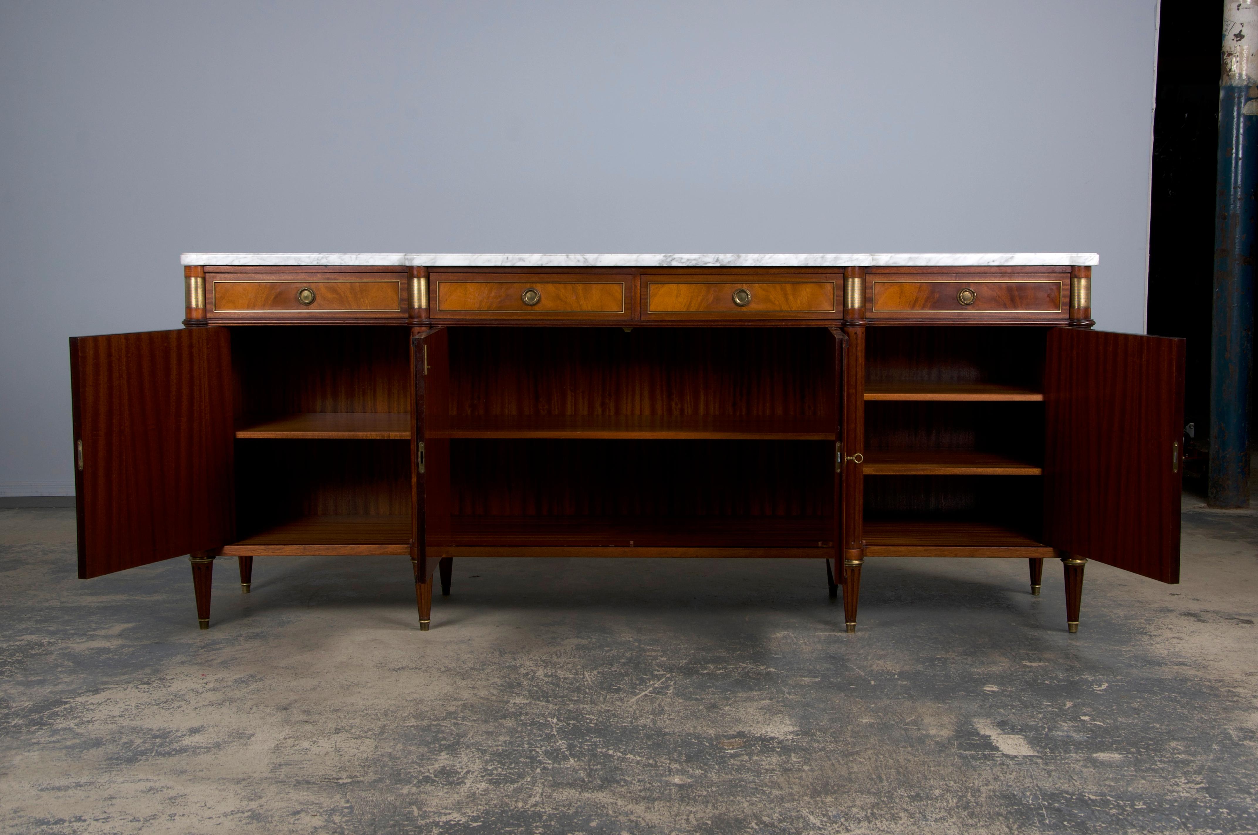 French Louis XVI Style Mahogany Sideboard Buffet W/ Carrara Marble 3