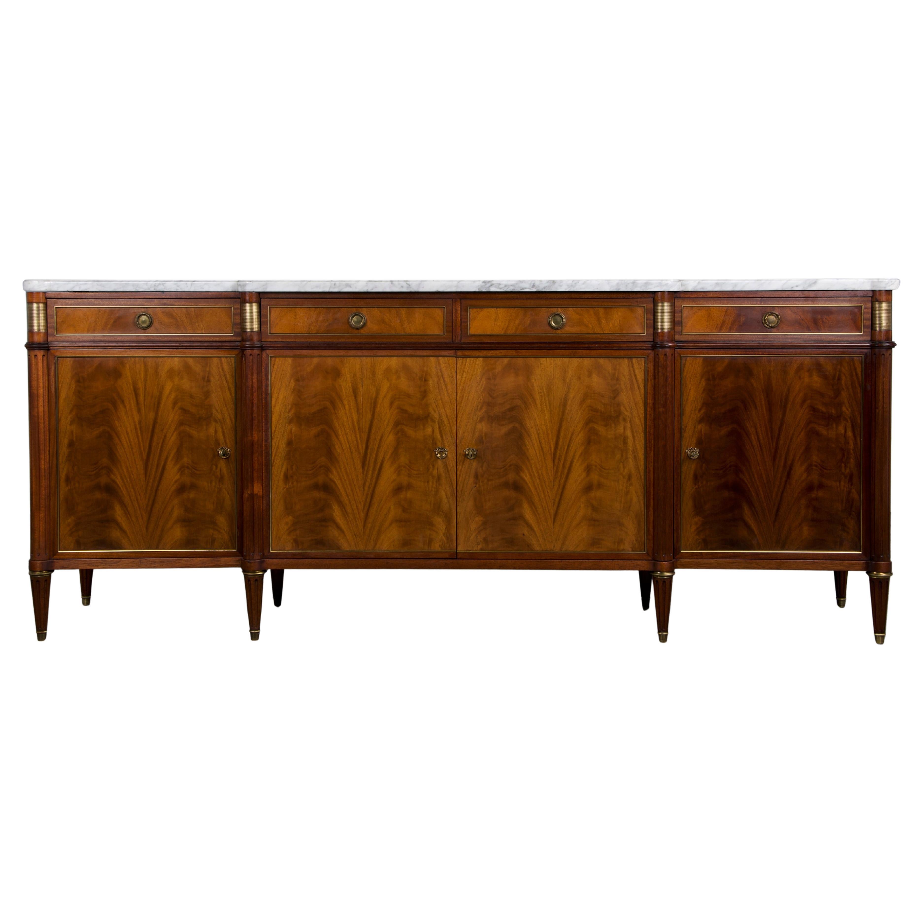 French Louis XVI Style Mahogany Sideboard Buffet W/ Carrara Marble