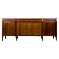 French Louis XVI Style Mahogany Sideboard Buffet W/ Carrara Marble