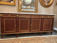 French Louis XVI style mahogany sideboard with white marble top