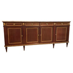 French Louis XVI style mahogany sideboard with white marble top