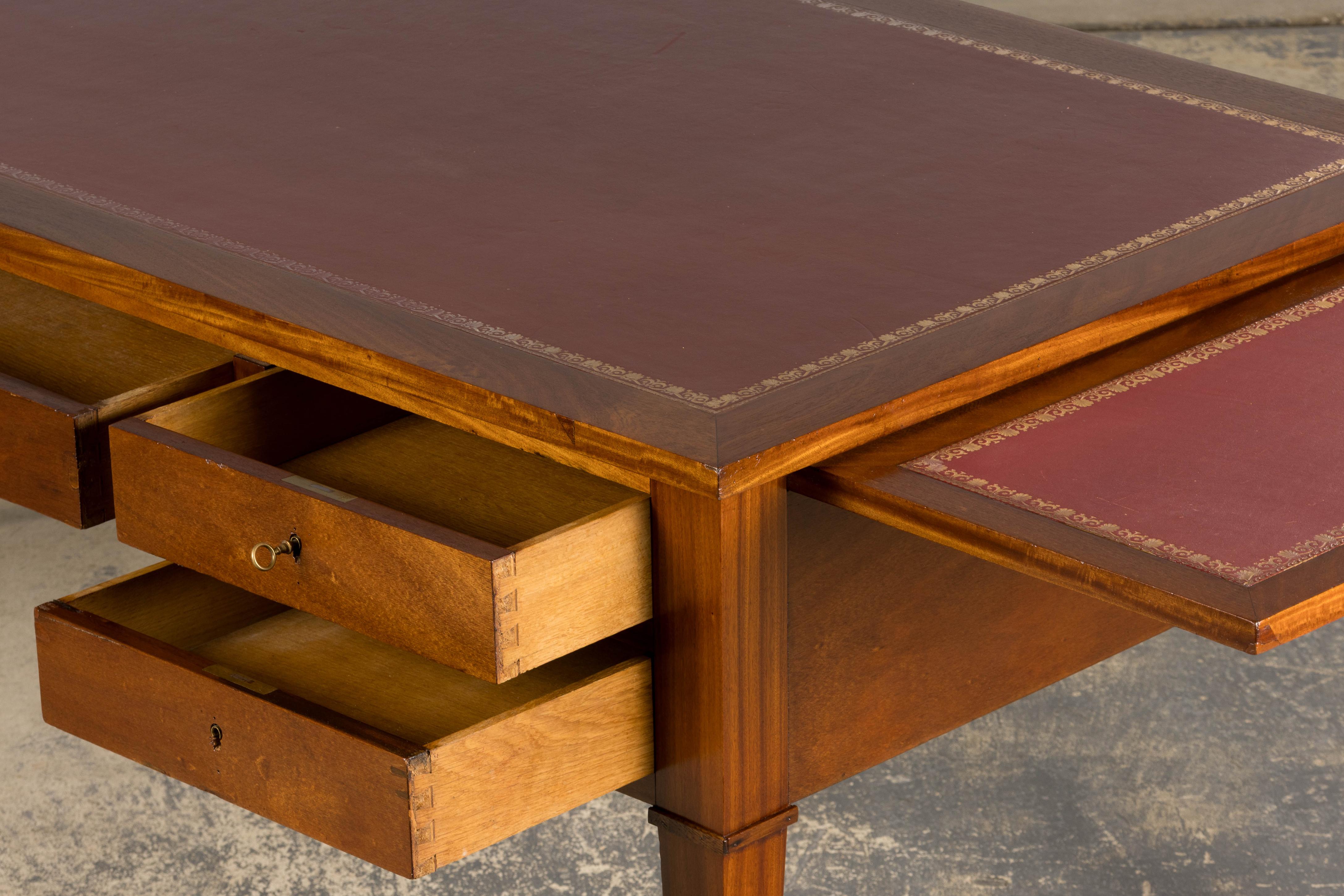 French Louis XVI Style Mahogany Writing Desk with Leather Top For Sale 10
