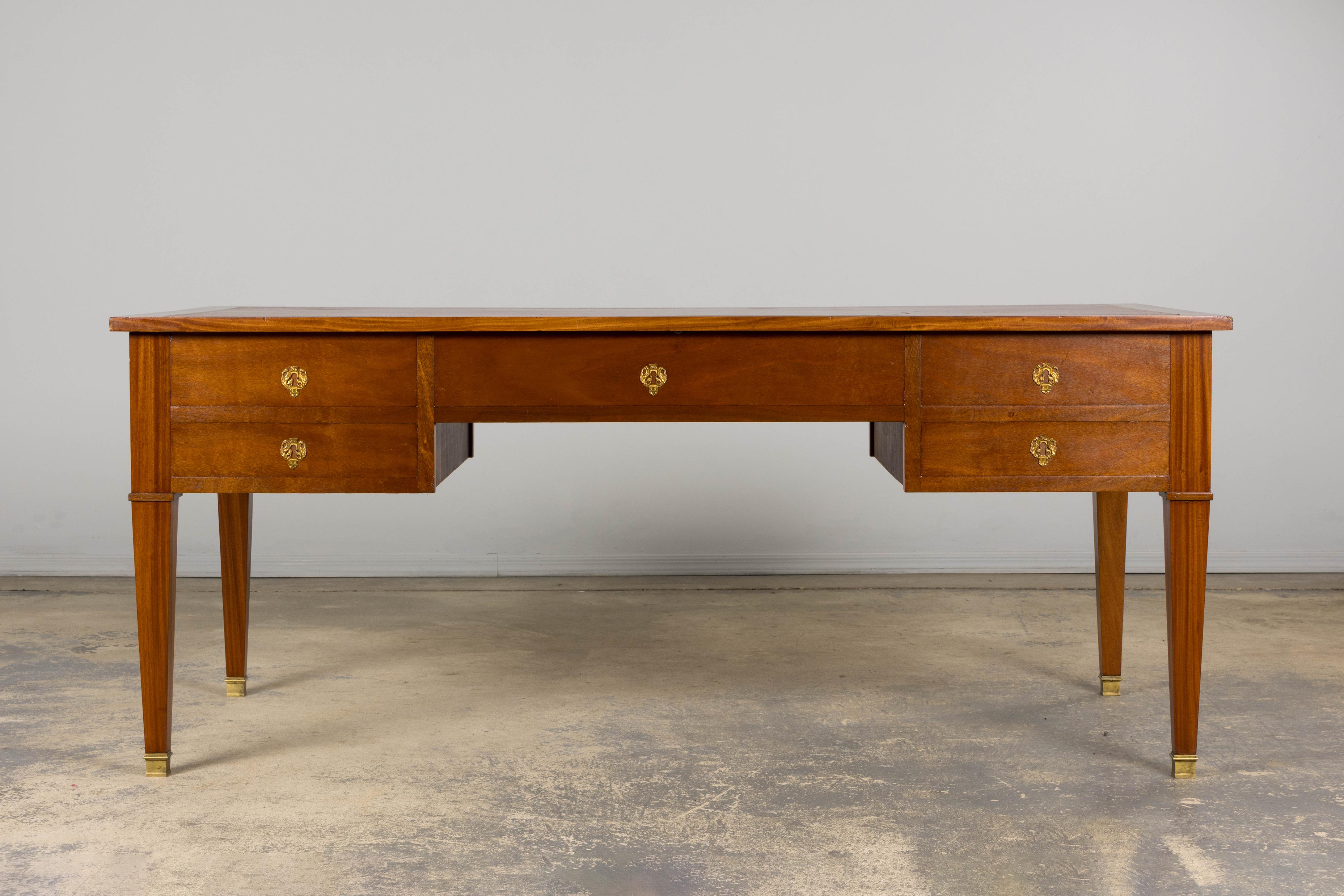French Louis XVI Style Mahogany Writing Desk with Leather Top For Sale 11