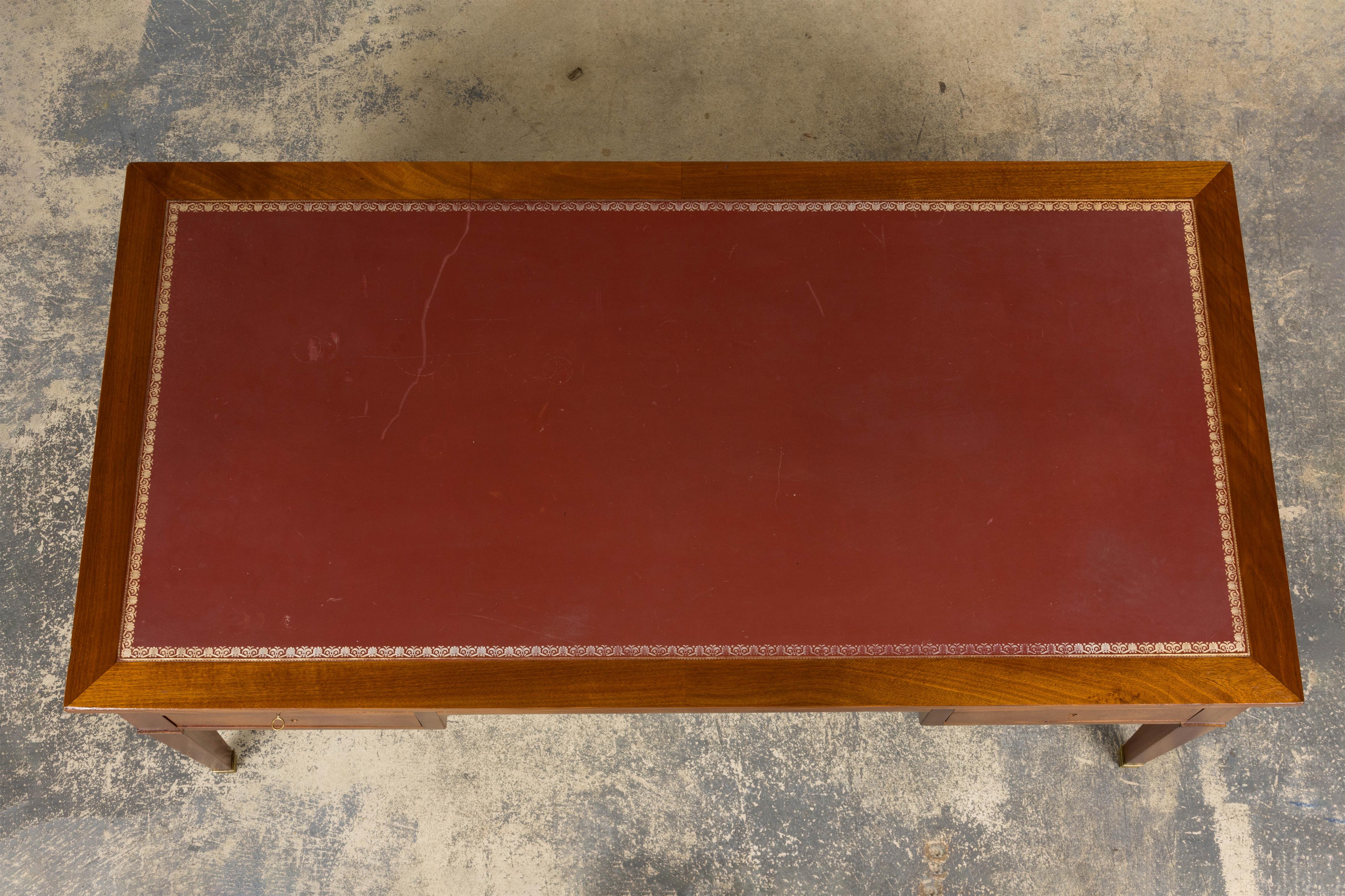 Hand-Carved French Louis XVI Style Mahogany Writing Desk with Leather Top For Sale