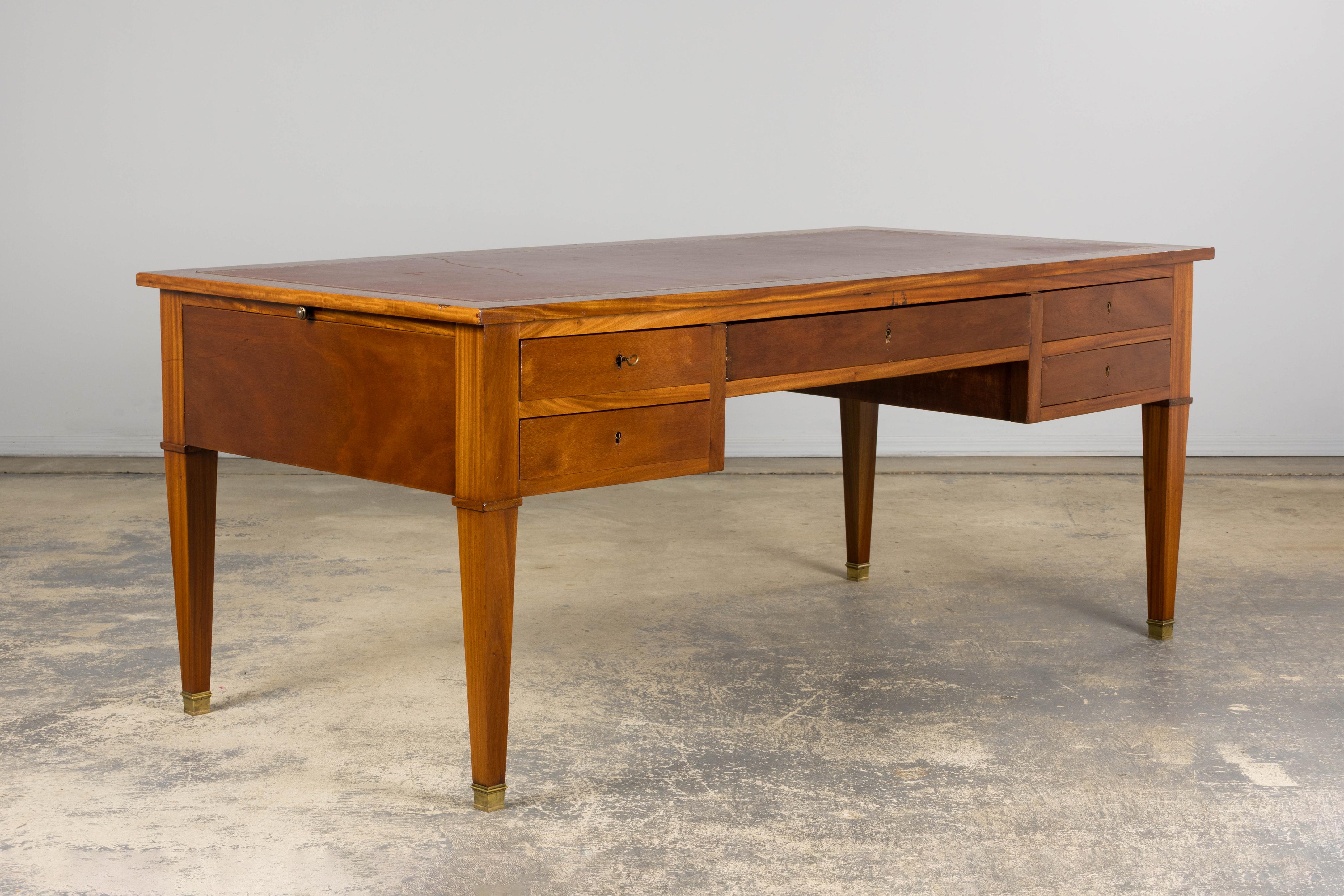 French Louis XVI Style Mahogany Writing Desk with Leather Top For Sale 2