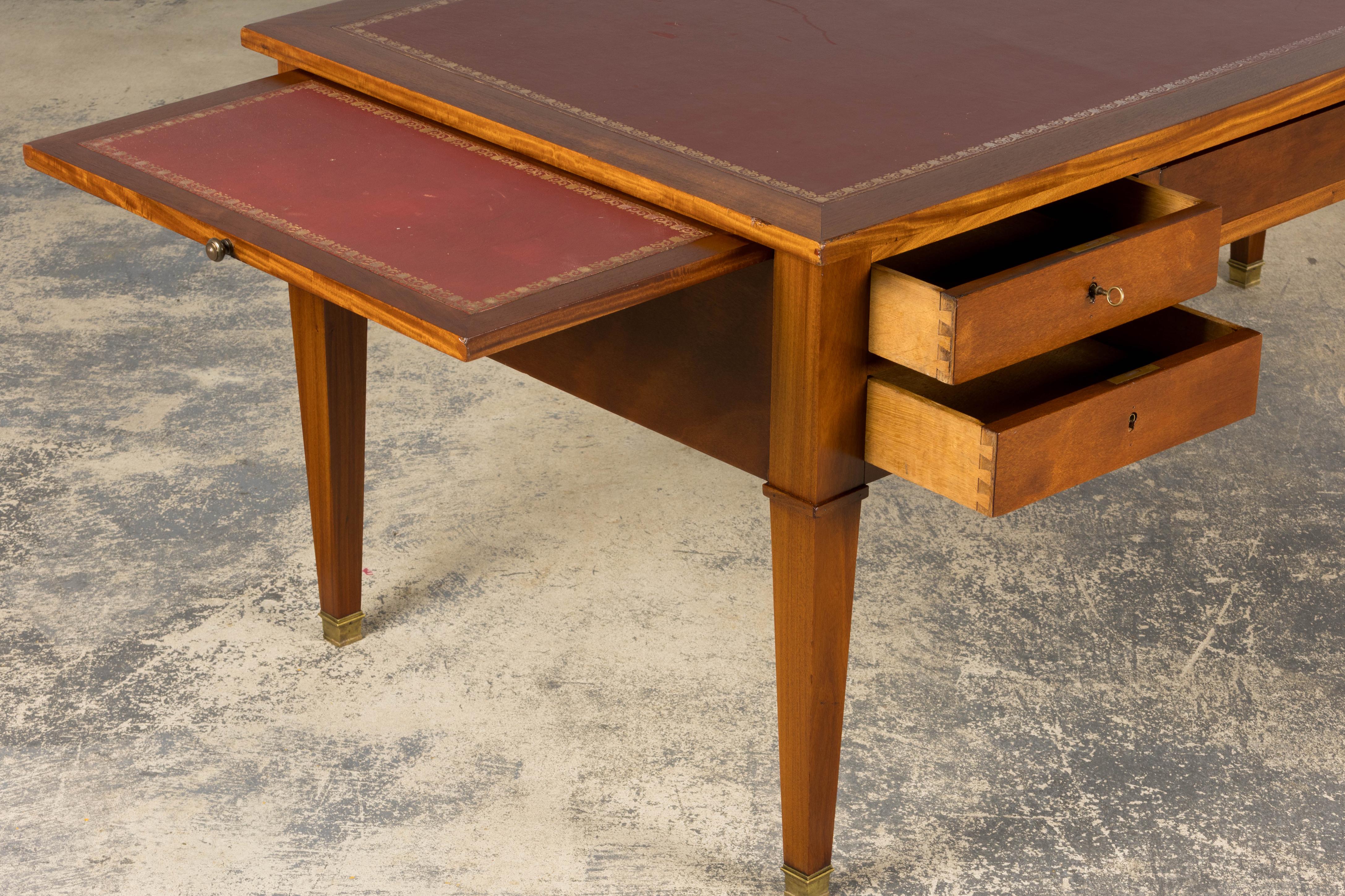 French Louis XVI Style Mahogany Writing Desk with Leather Top For Sale 3