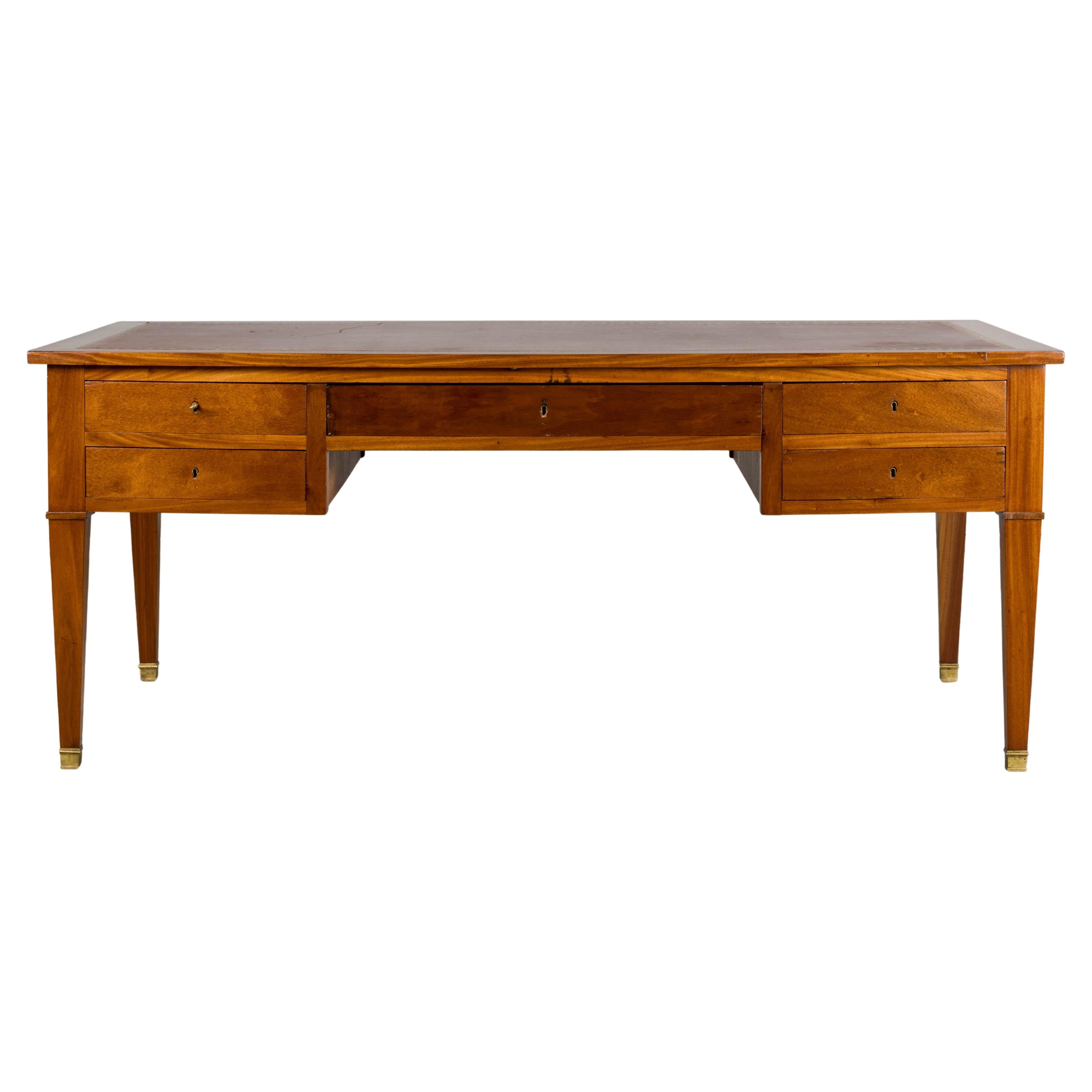 French Louis XVI Style Mahogany Writing Desk with Leather Top For Sale