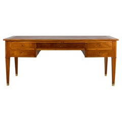 French Louis XVI Style Mahogany Writing Desk with Leather Top