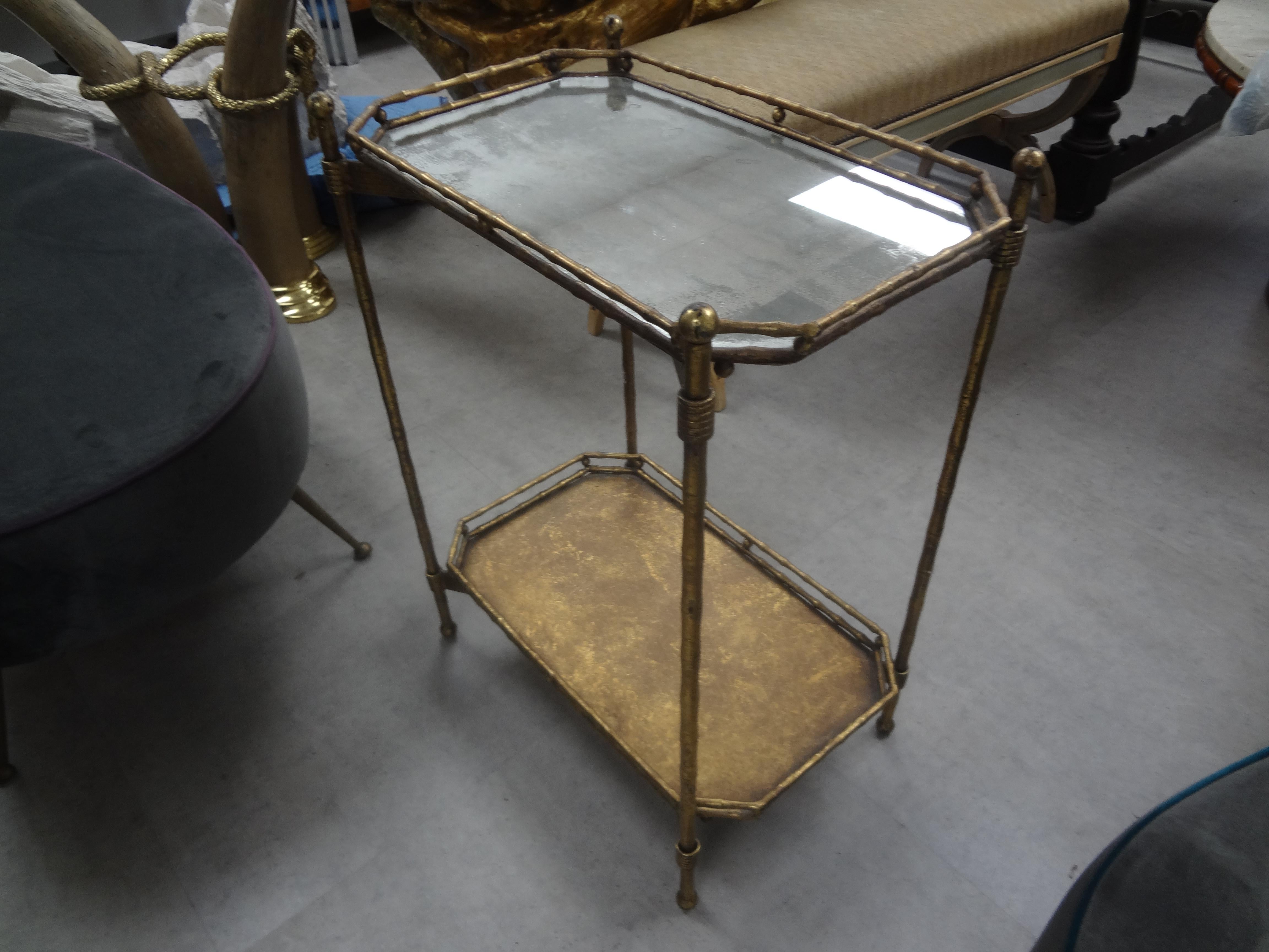 Mid-20th Century French Louis XVI Style Maison Bagues Inspired Gilt Iron Table or Gueridon