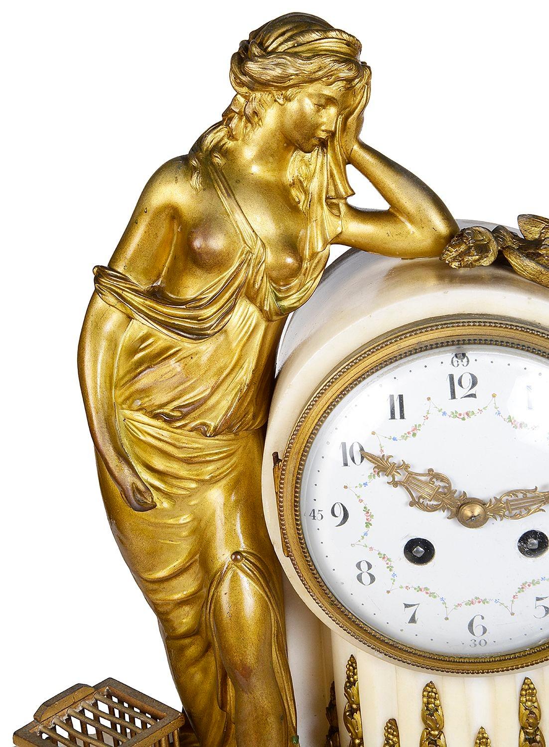 Hand-Carved French Louis XVI style mantel clock, 19th Century For Sale
