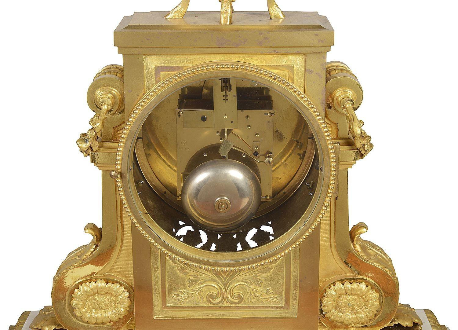 French Louis XVI Style Mantel Clock + Candelabra, 19th Century For Sale 7