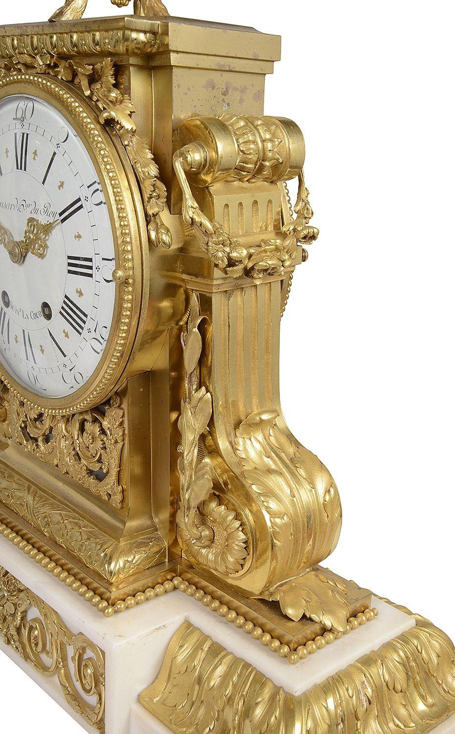 French Louis XVI Style Mantel Clock + Candelabra, 19th Century For Sale 1