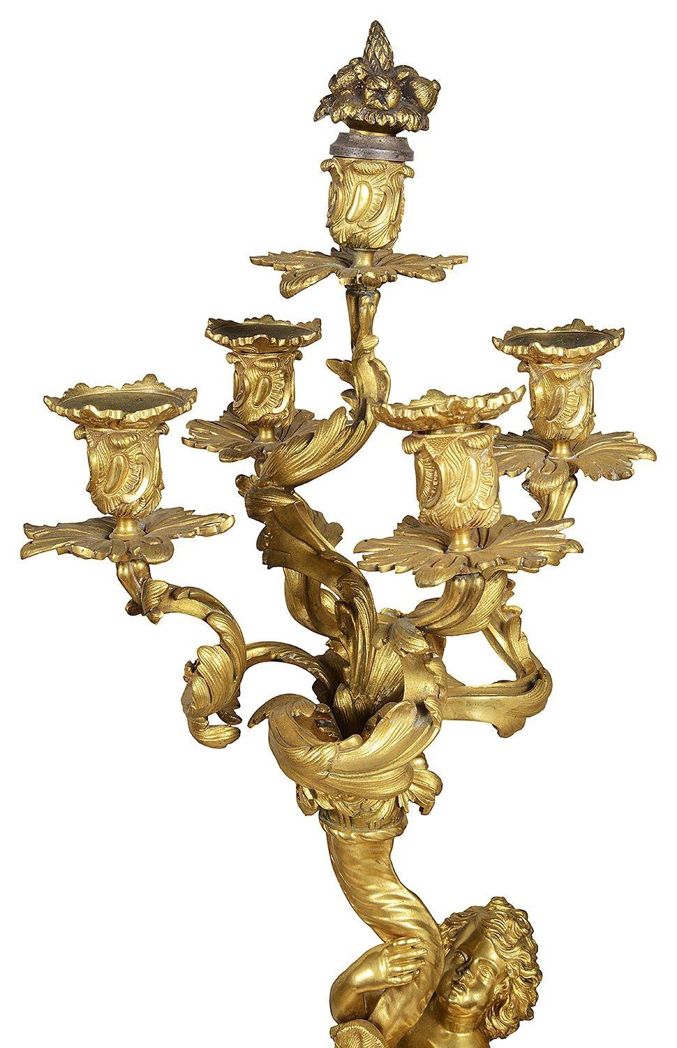 French Louis XVI Style Mantel Clock + Candelabra, 19th Century For Sale 4
