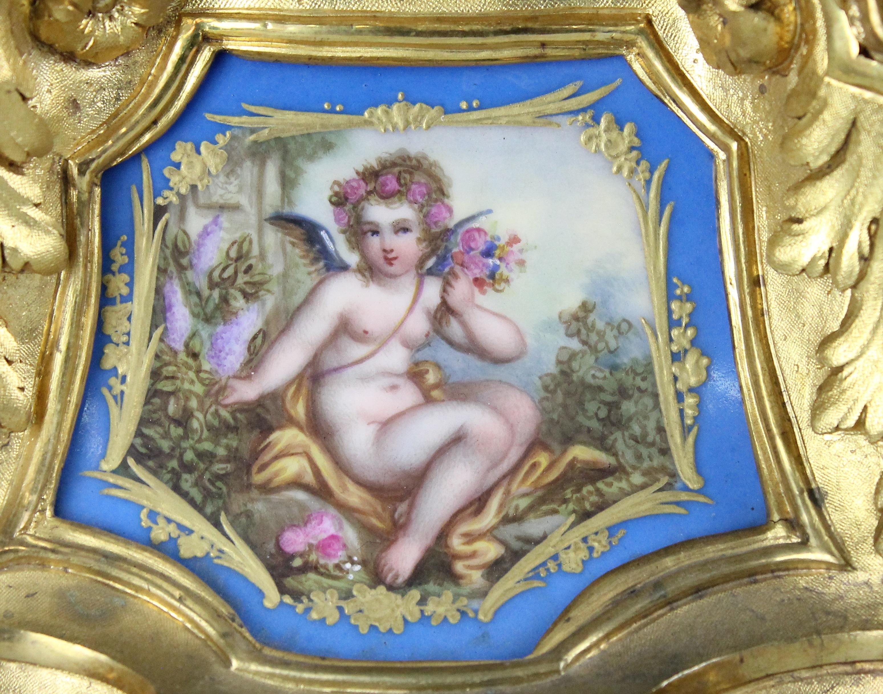 French Louis XVI Style Mantel Clock with Sevres Plaques, circa 1870 4
