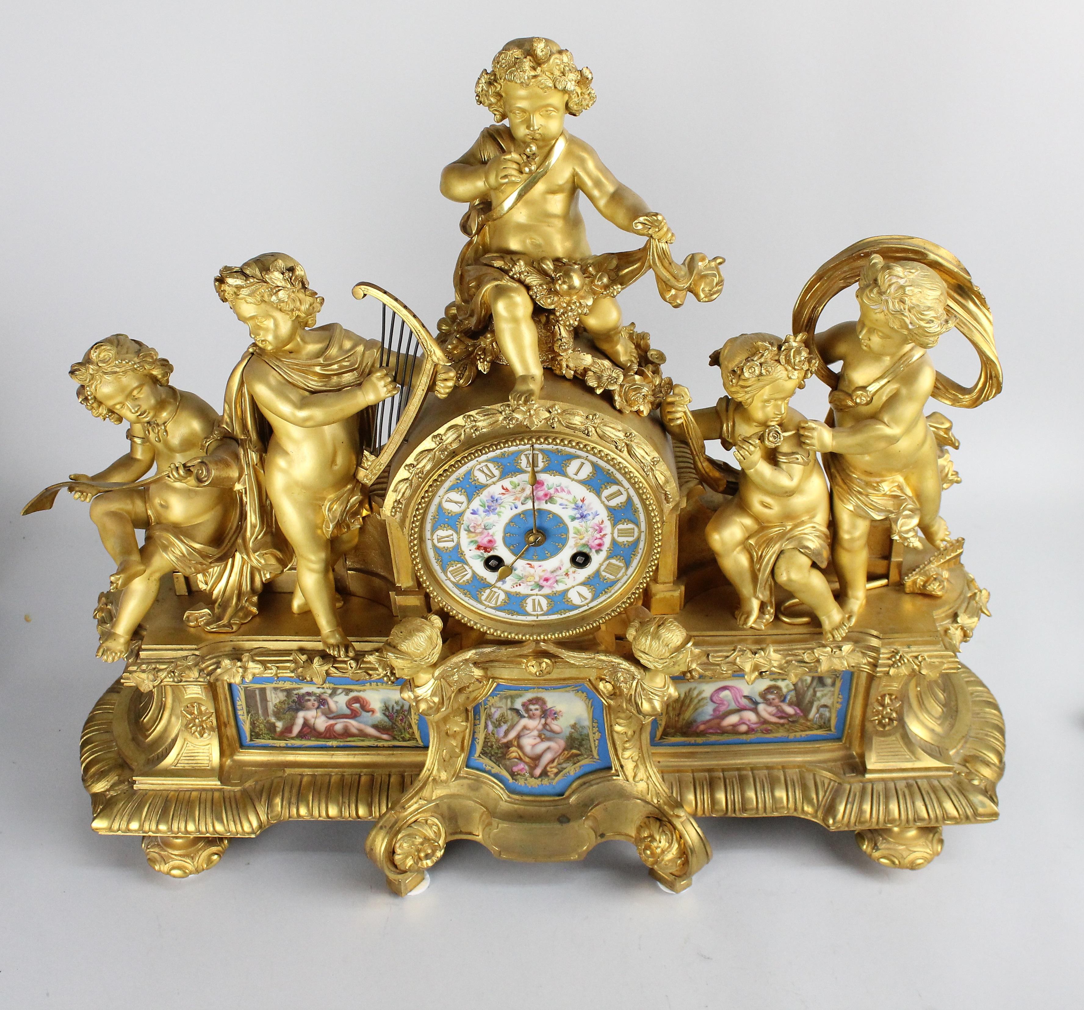 French Louis XVI Style Mantel Clock with Sevres Plaques, circa 1870 In Good Condition In Skanninge, SE